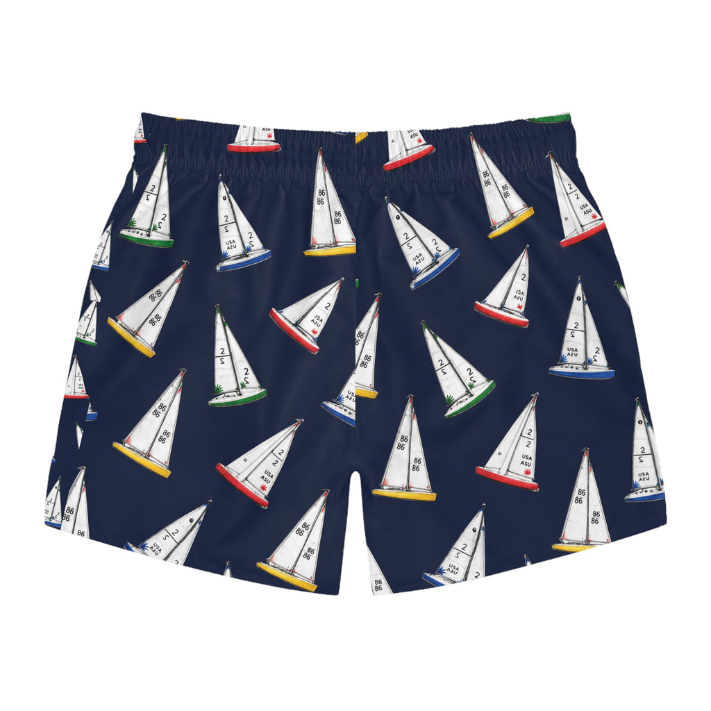 Bañador estampado de veleros del Central Park — Estampado de veleros integral azul marino para hombre