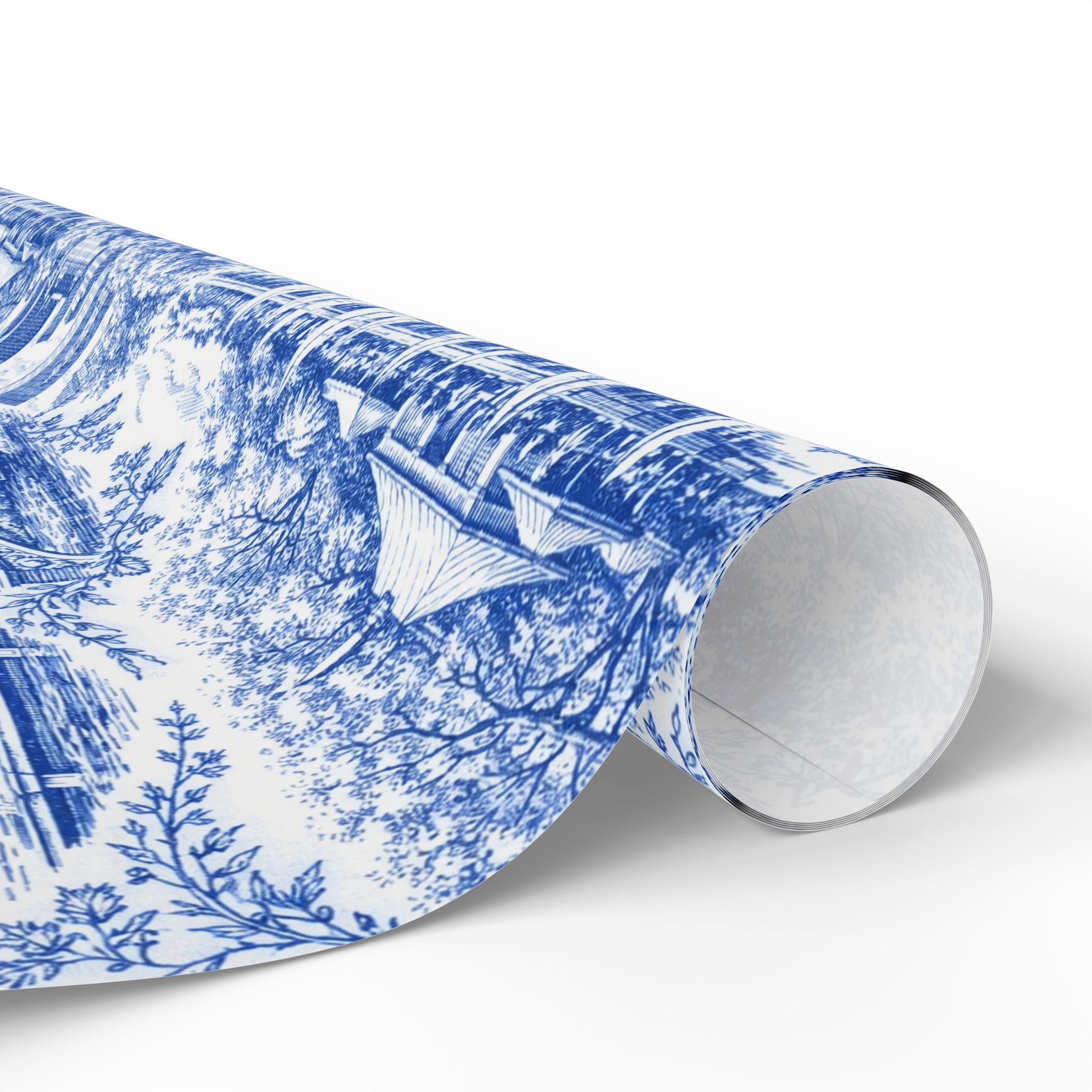 Central Park Blue Toile NYC Wrapping Paper | New York City Scenic Toile Pattern Roll
