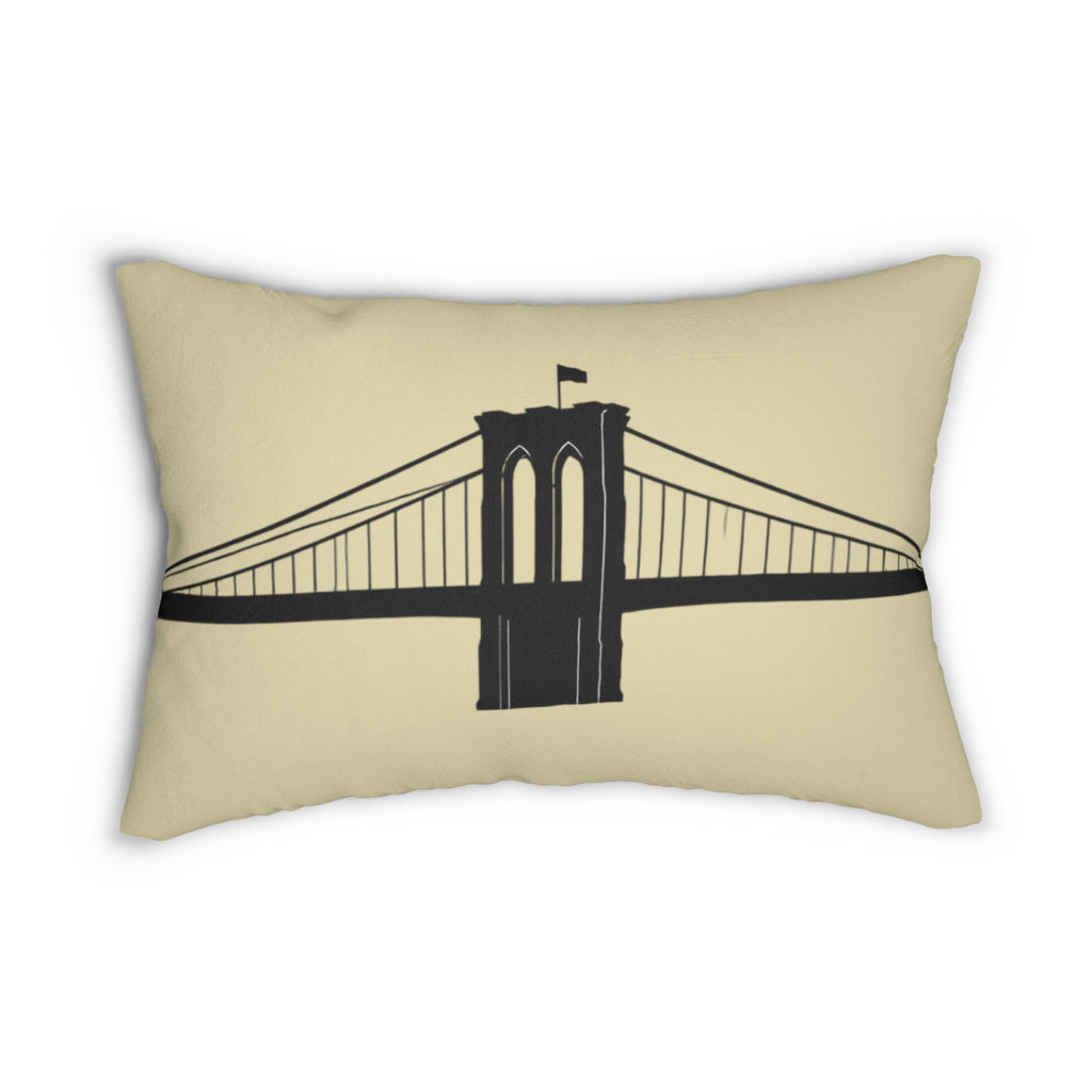 Brooklyn Bridge Silhouette Lumbar Pillow — Neutral Cityscape Decorative Pillow
