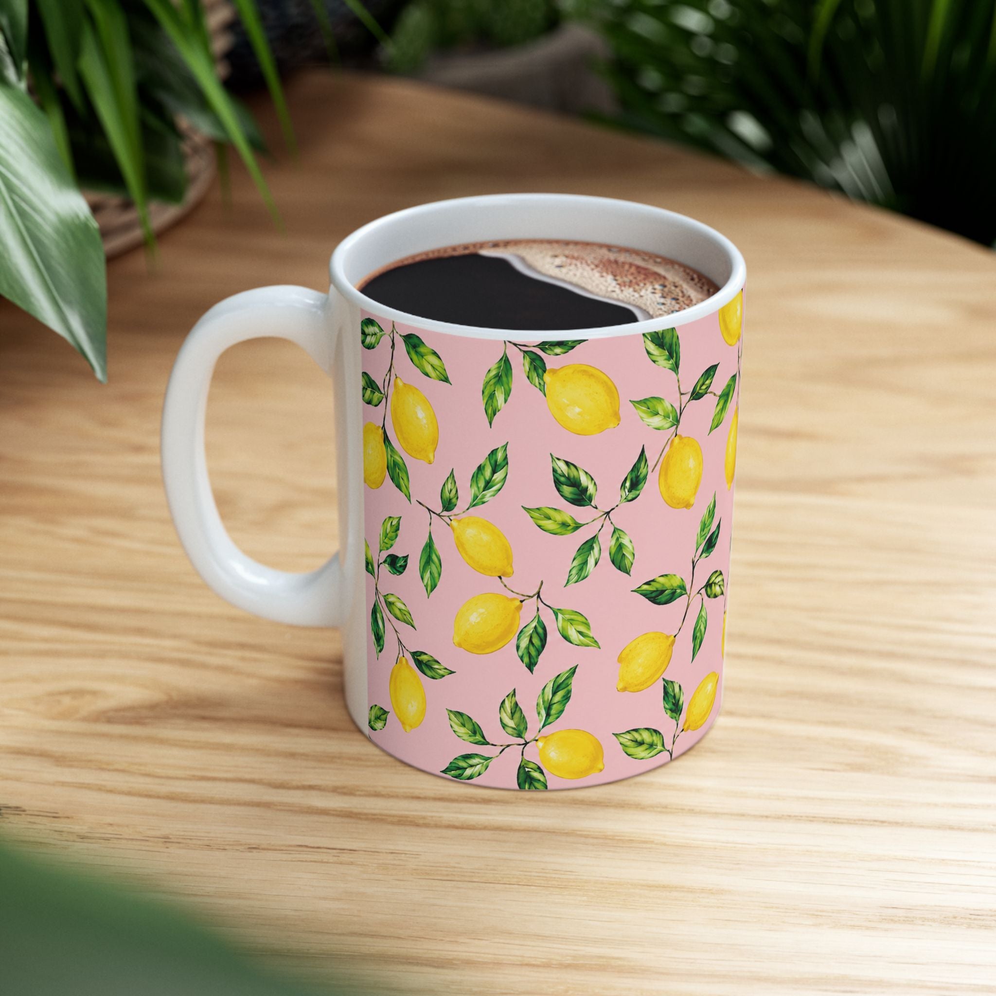 Little Italy Amalfi Pink with Lemon Mug 4— Italian Mediterranean Pattern Coffee Cup (11oz)