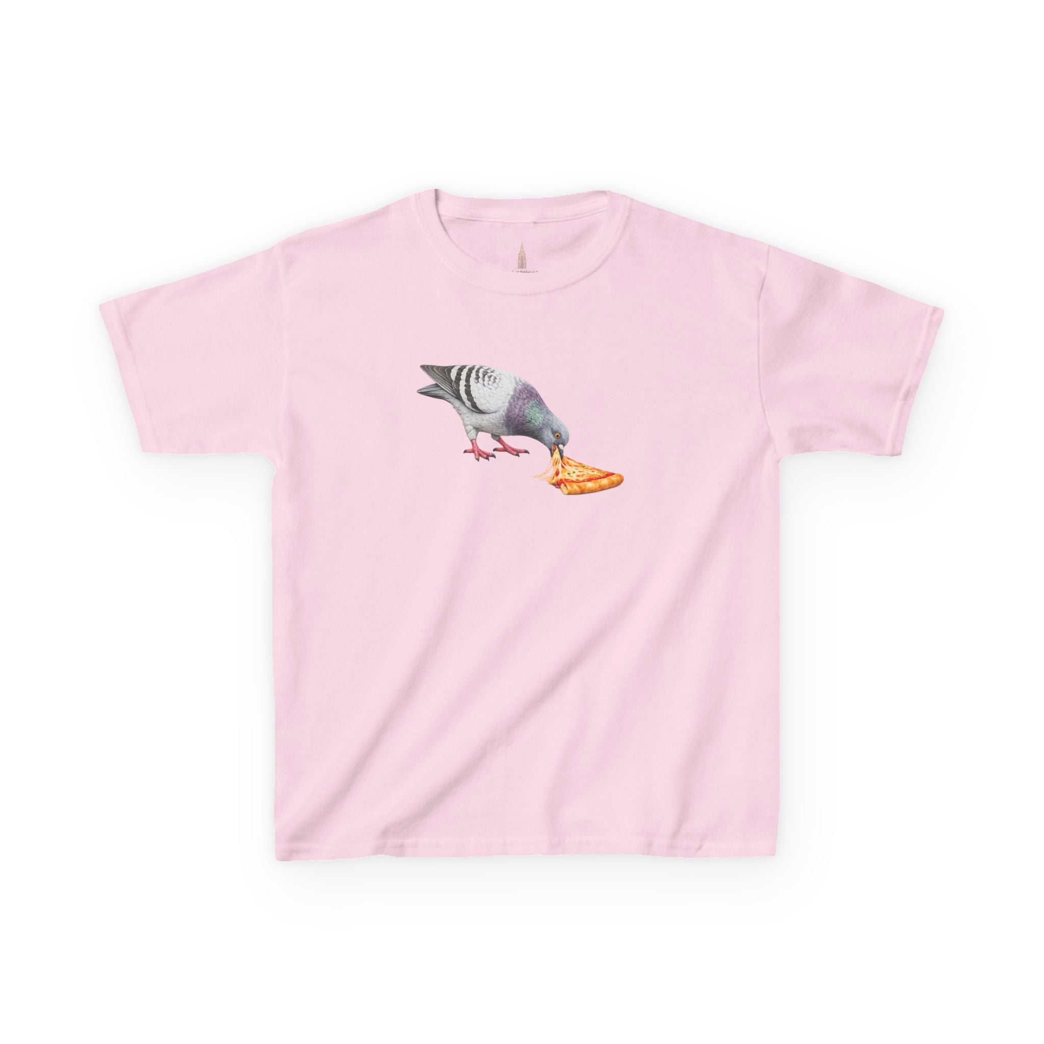 Customizable Little Italy NYC Pigeon Kid Pizza Tee —  Cute Bird Pizza Lover T-Shirt for Children