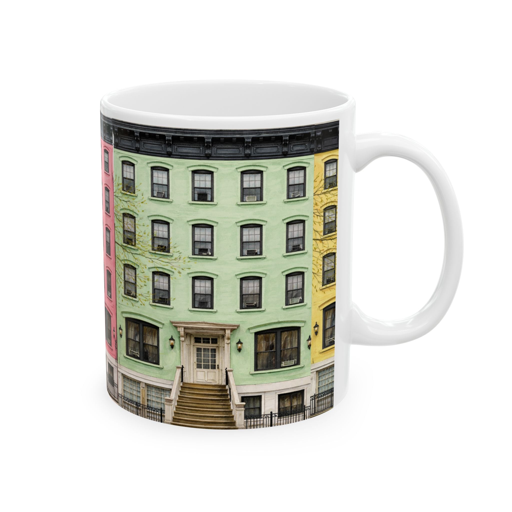 New York City Easter Brownstone Rowhouse Mug | NYC Easter Egg Colors Tenements Coffee Cup