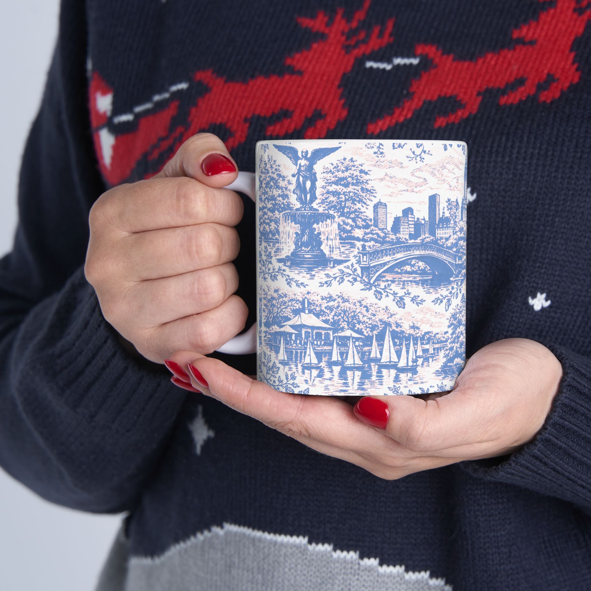 Central Park Blue Toile de Jouy Mug | NYC Ceramic Coffee Cup