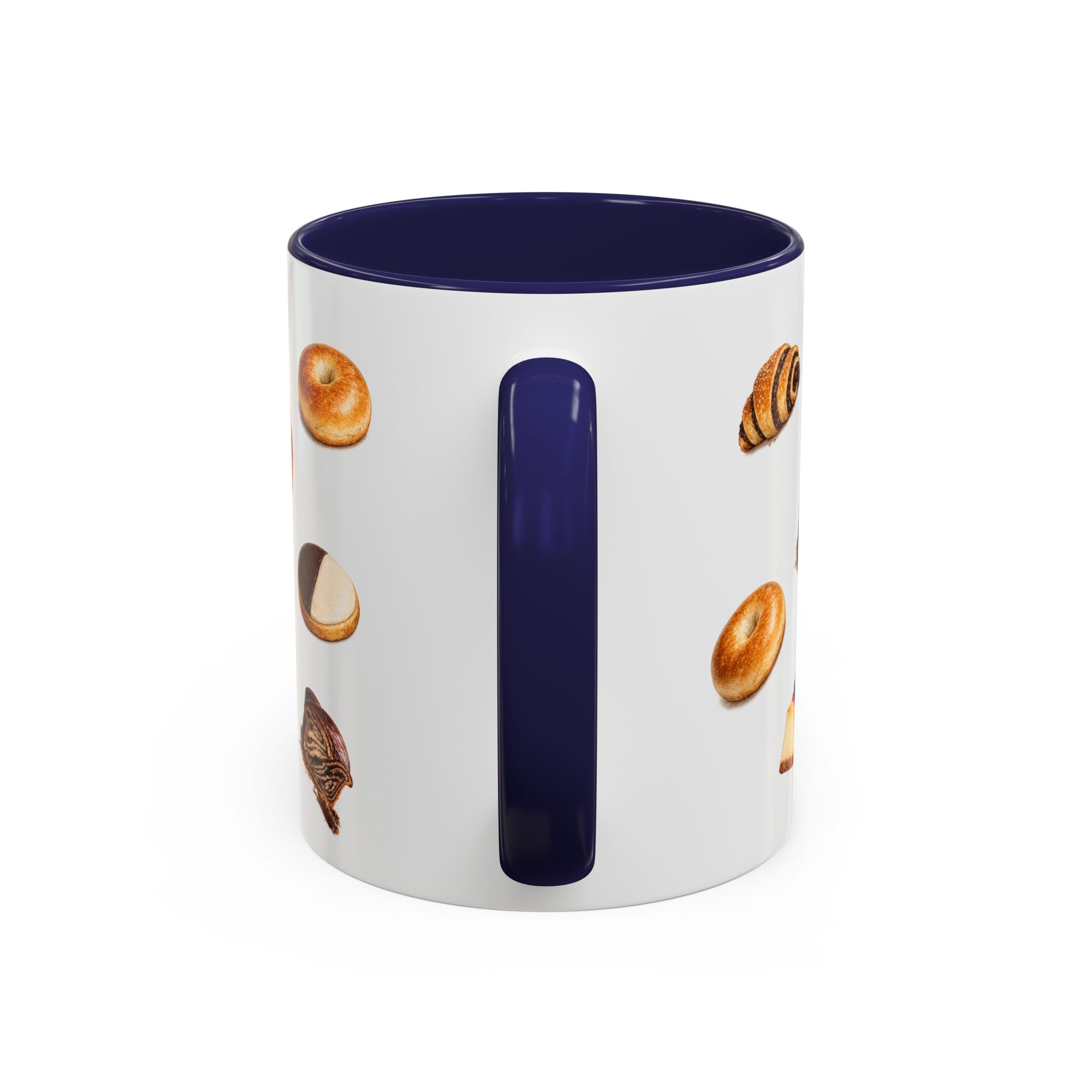 NYC Kosher Bakery Pattern Mug | Babka Cheesecake Rugelach Black + White Cookie Challah Bagel 11oz Ceramic Coffee Cup