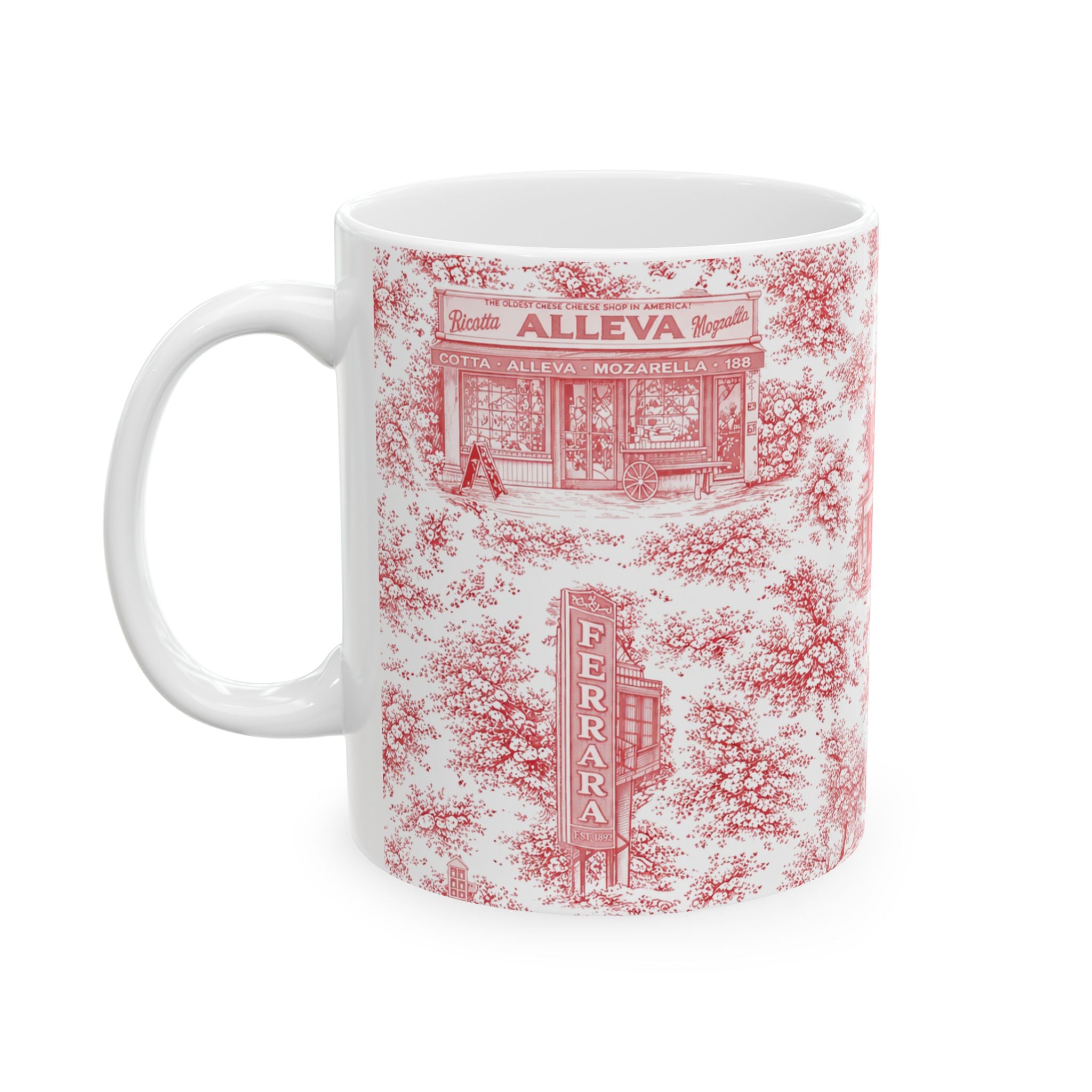 Little Italy Red Toile Cityscape Mug | NYC Chinoiserie Ceramic Coffee Cup