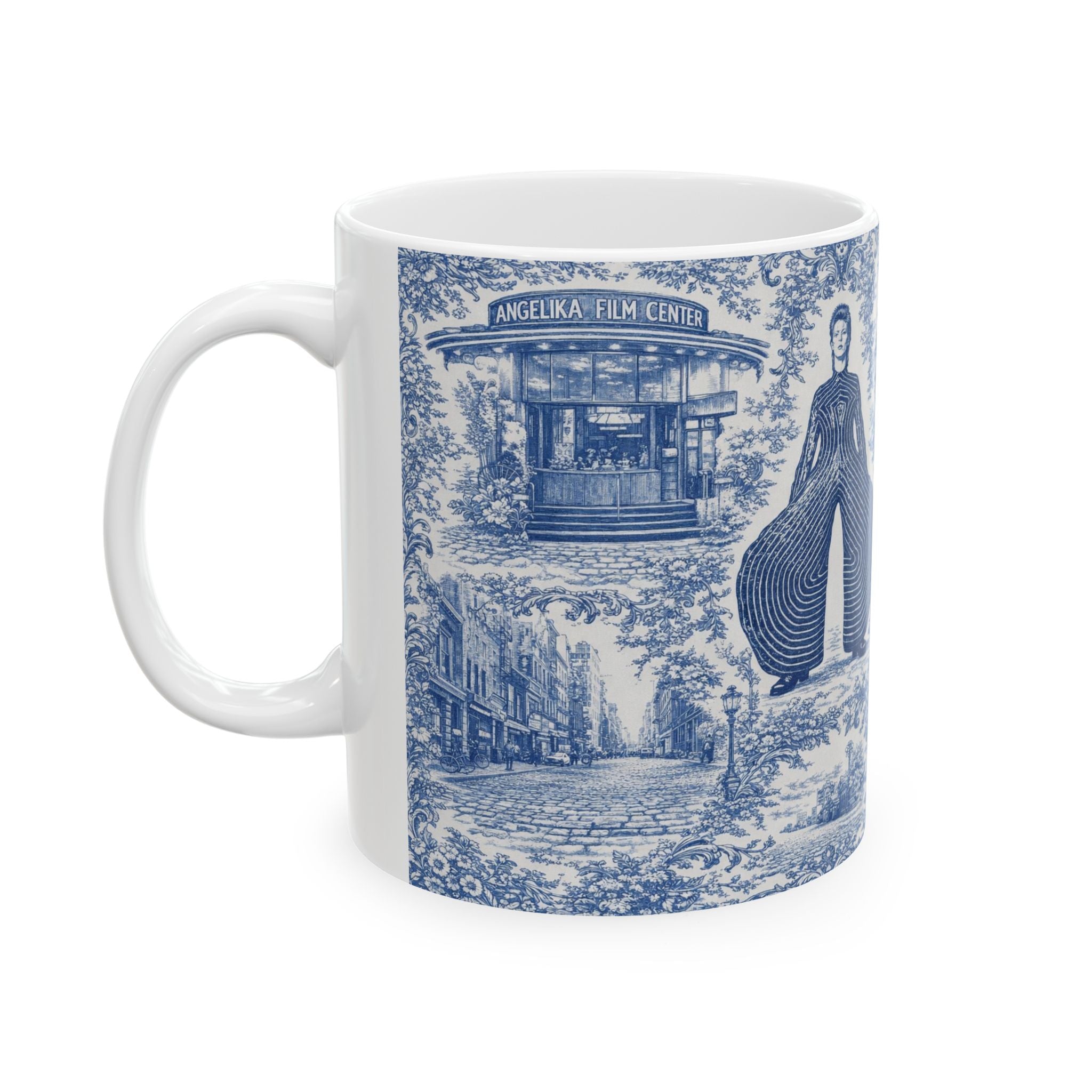 SoHo Blue and White Toile de Jouy Mug | NYC Chinoiserie Ceramic Coffee Cup