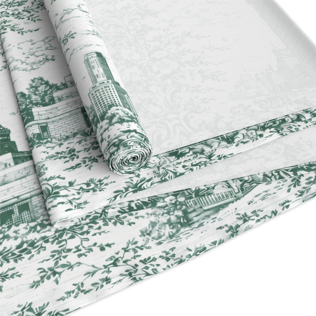 Chemin de table Toile de Jouy vert New York – Décoration de table paysagère panoramique de New York de style chinoiserie