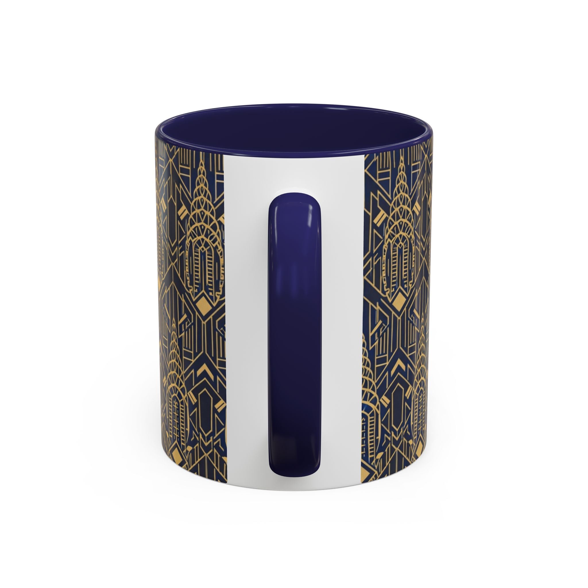 Art Deco Chrysler Building Navy & Gold Accent Coffee Mug — Manhattan Art Deco Pattern 11 oz