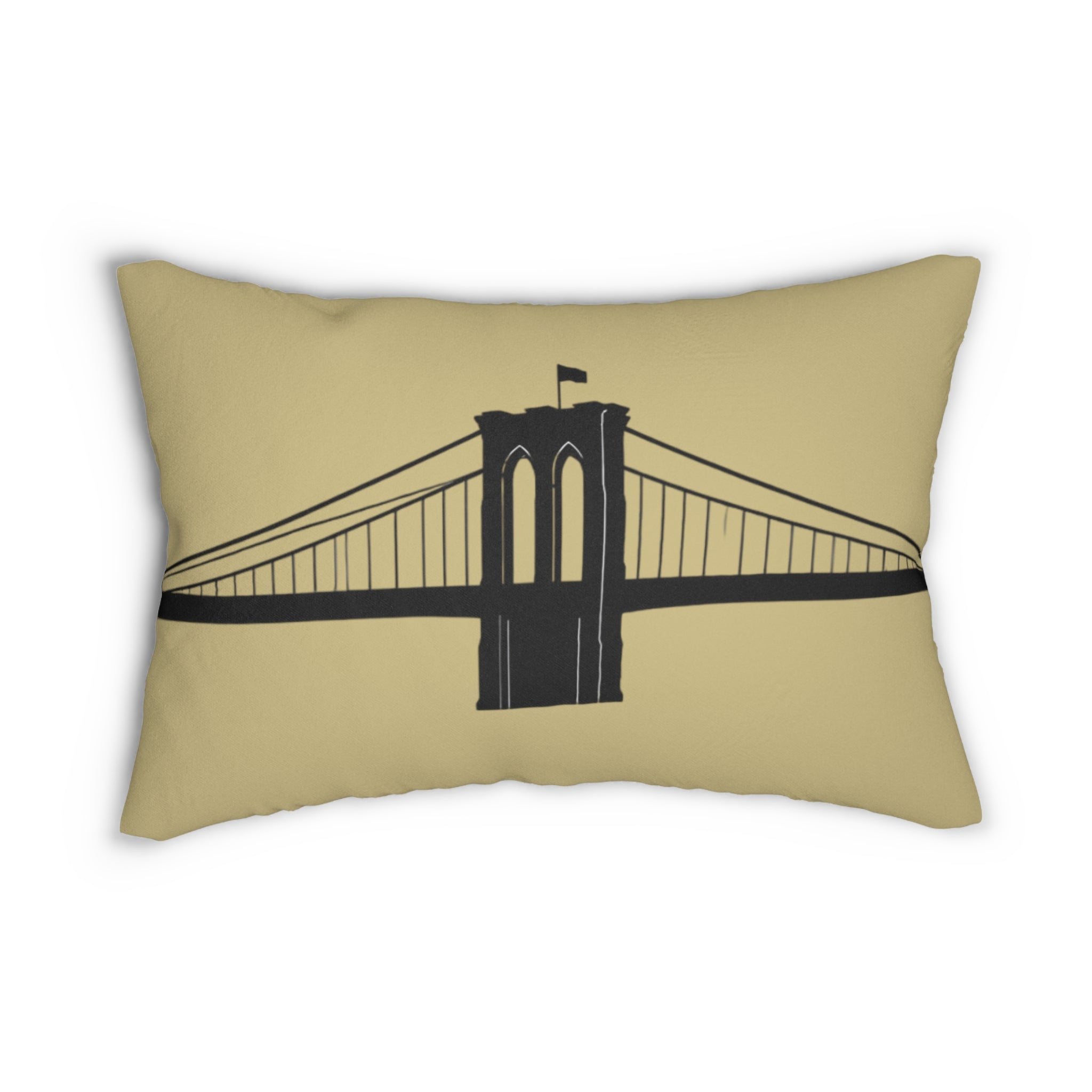 Brooklyn Bridge Silhouette Lumbar Pillow — Neutral Cityscape Decorative Pillow