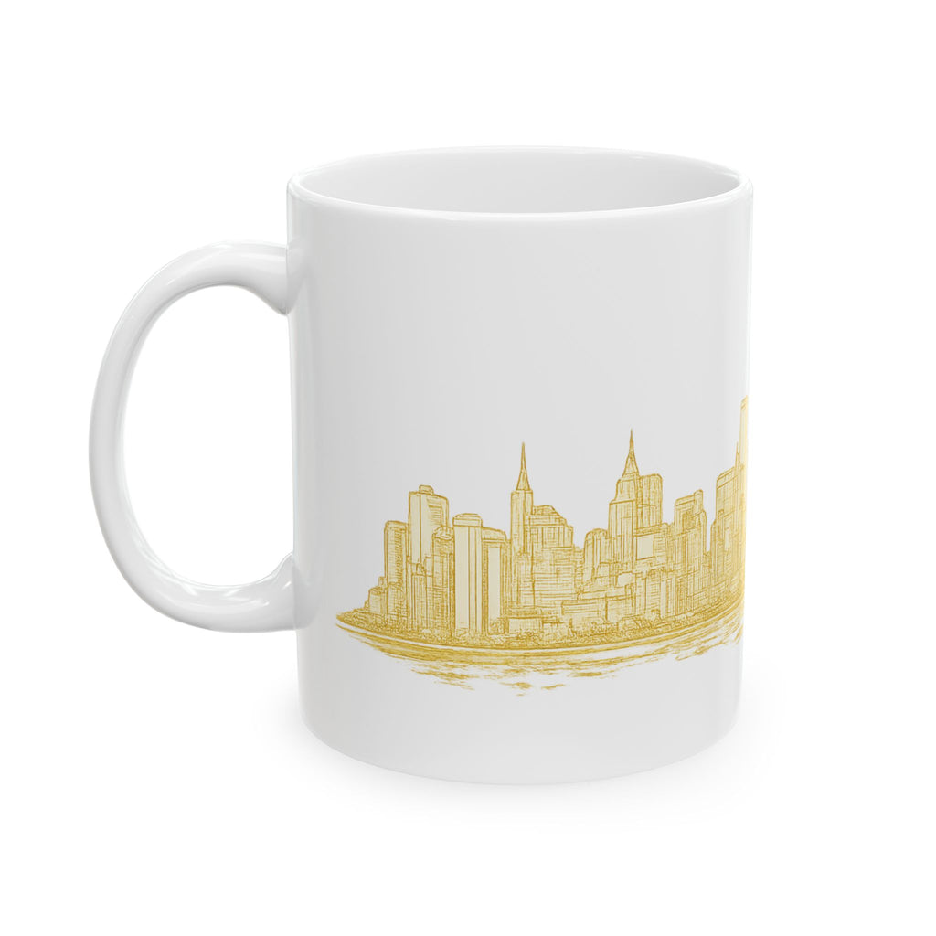 Gold New York City Skyline Mug | Ceramic Downtown Manhattan Skyline Coffee Cup 11oz