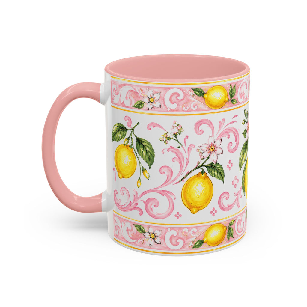 Little Italy Amalfi Pink Lemon 4 Accent Mug — La Dolce Vita Ceramic Kitchen Mug (11oz)