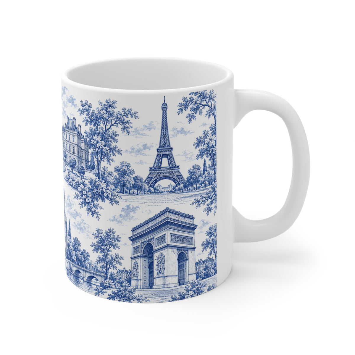 Paris Blue and White Toile Ceramic Mug —  (11oz; Ships from Europe)