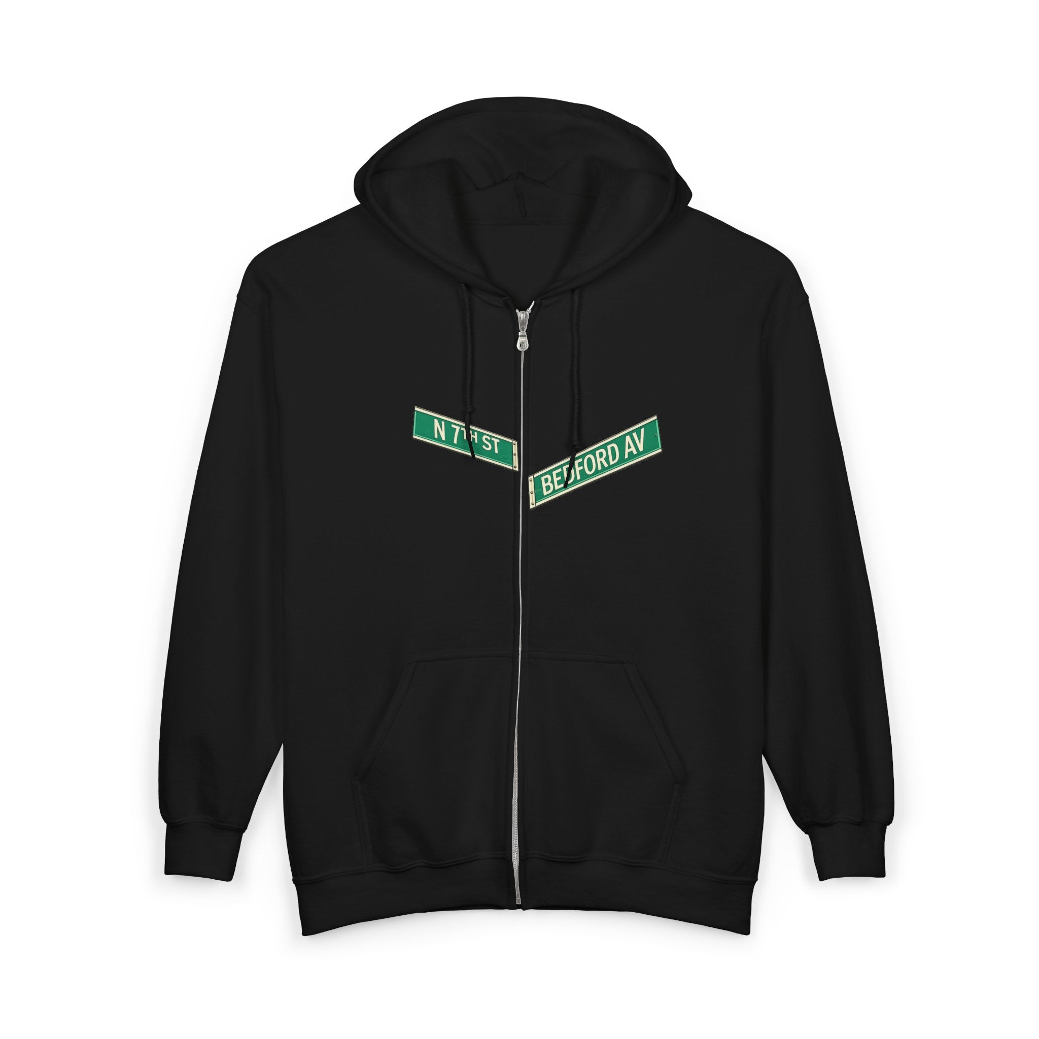 Sudadera con capucha y cremallera con letrero de Williamsburg Street | Sudadera con capucha Brooklyn Bedford Avenue North 7th