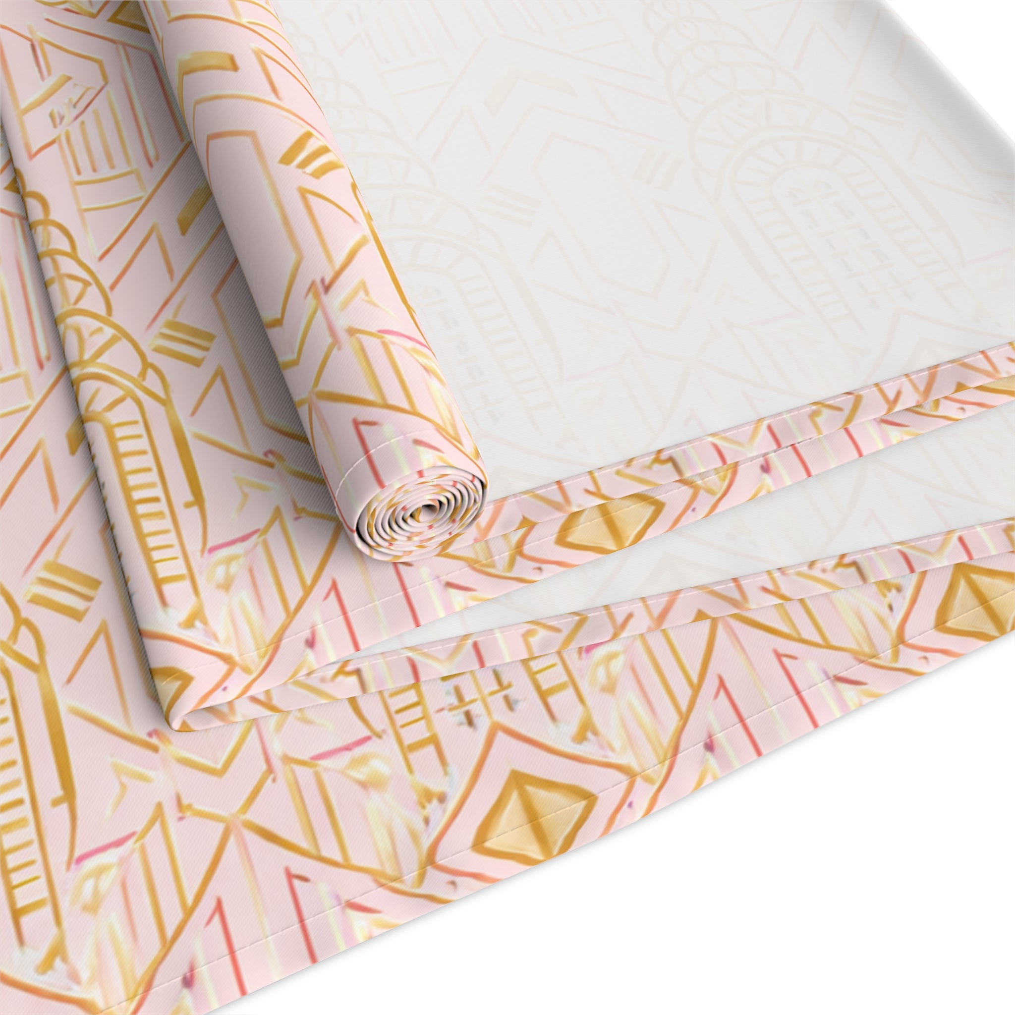 Art Deco Chrysler Building Pale Pink & Gold Table Runner — NYC Elegant Geometric Tabletop Dining Decor