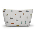 Icons of New York City Large Heather Gray Accessory Pouch — T-Bottom Makeup Bag with Statue of Liberty, Taxi & Pizza Pattern