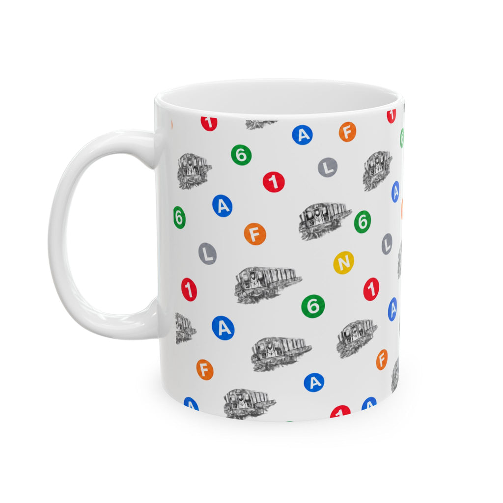 New York Subway Train Transit Icons Mug | NYC Metro Subway Pattern 11oz Coffee Tea Cup
