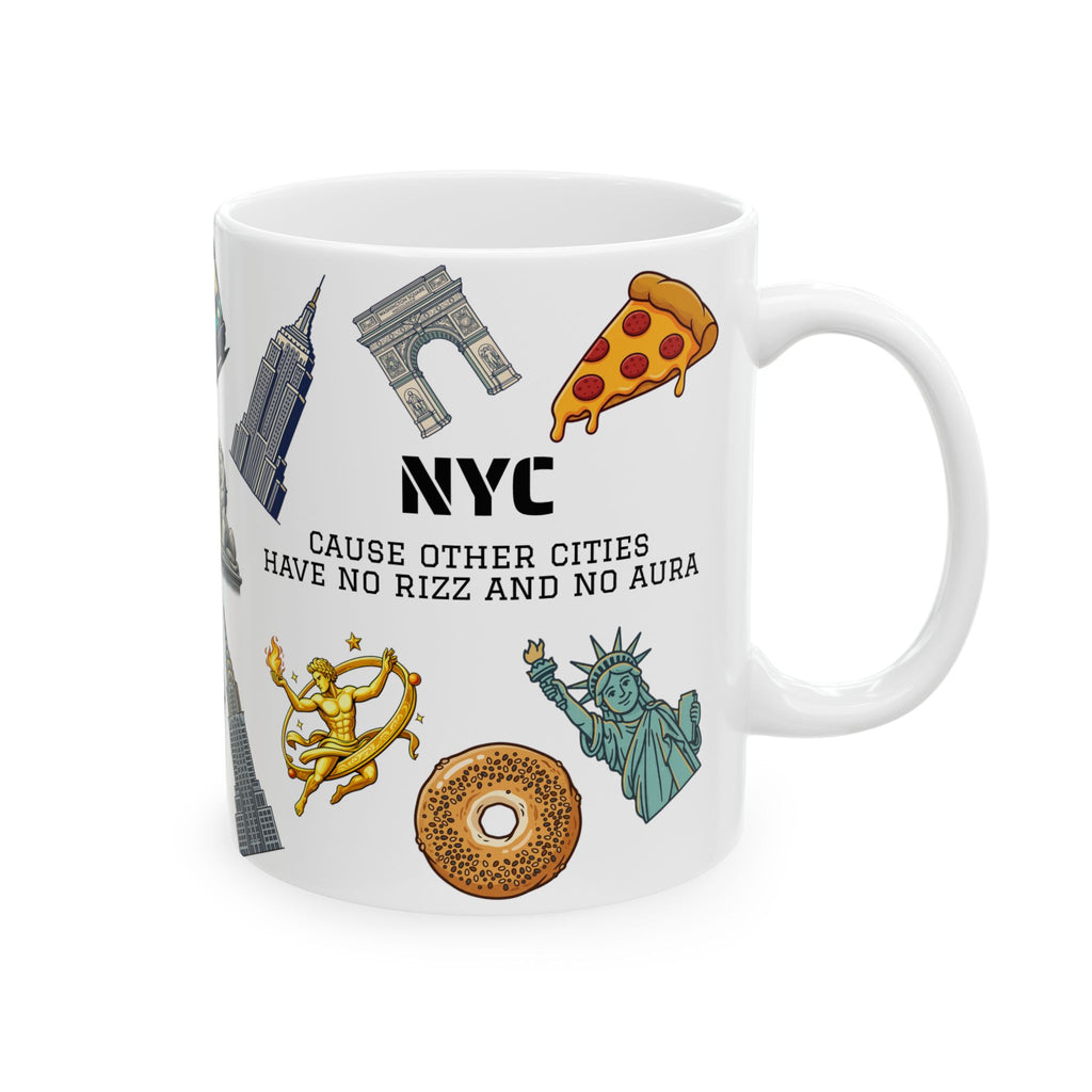 NYC Icons Rizz and Aura Mug | New York City Landmark Collage Ceramic Coffee Tea Mug
