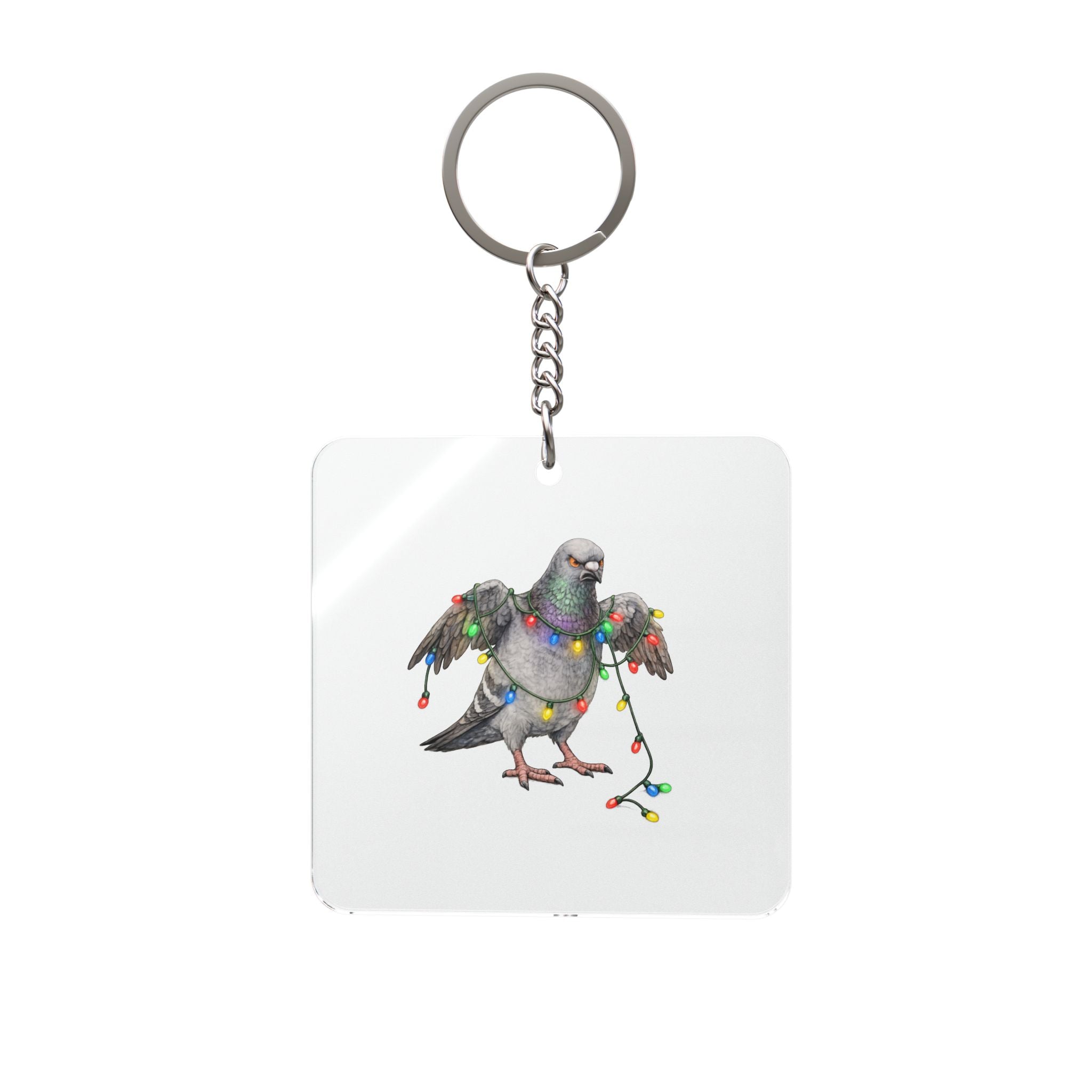 Customizable Dyker Heights NYC Pigeon Square Keychain | Christmas Lights Bird Lovers Keyring Gift