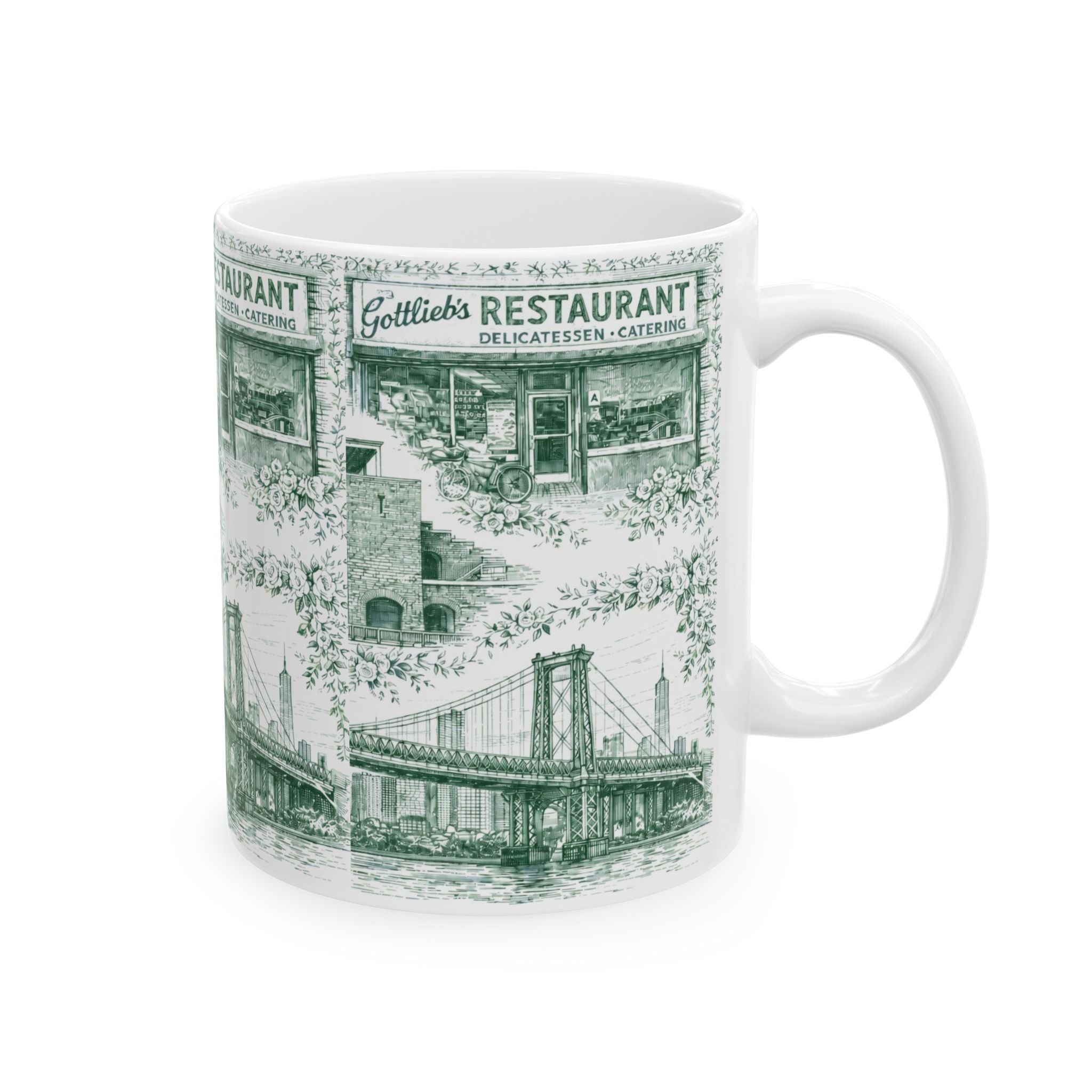 Williamsburg Green and White Toile de Jouy Mug | Brooklyn Chinoiserie Ceramic Coffee Cup