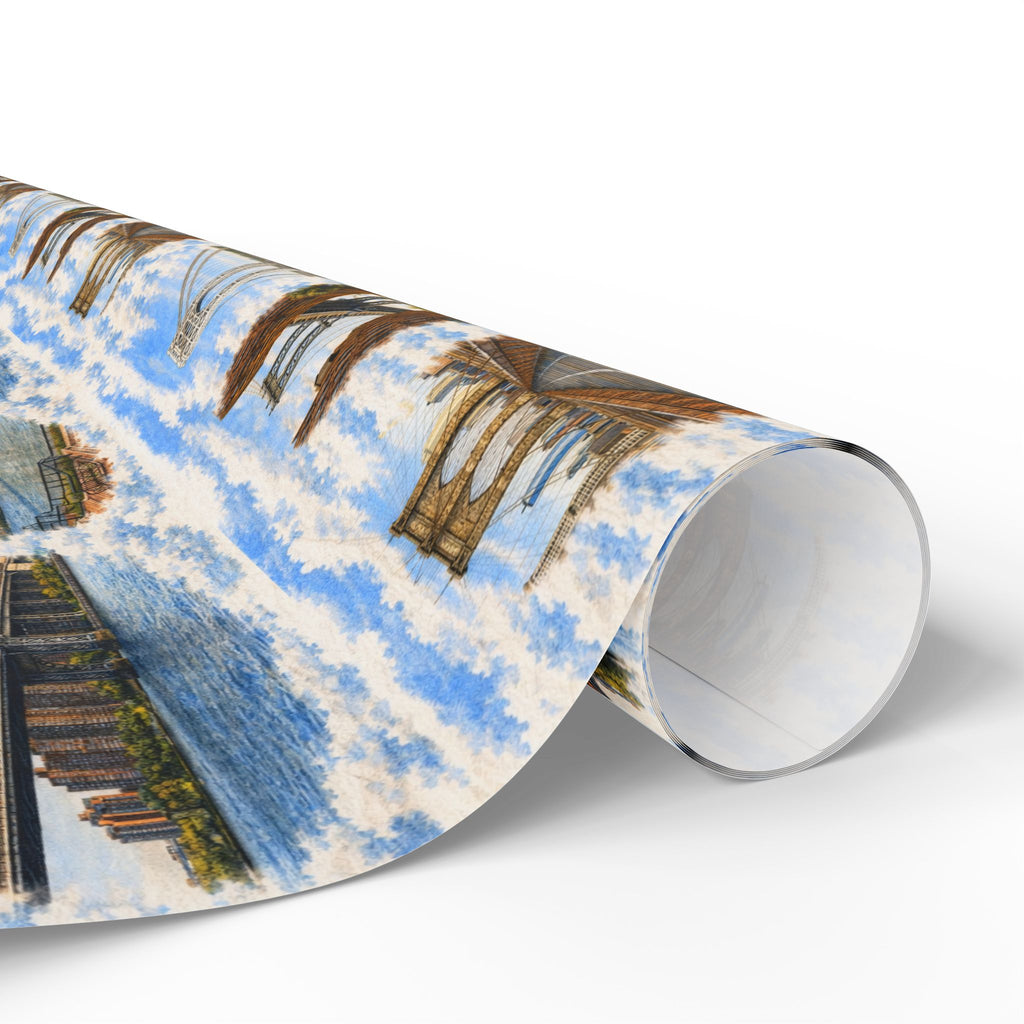 The Bridges of New York County Sky Toile NYC Gift Wrapping Paper | New York City Brooklyn Bridge DUMBO Manhattan Toile Pattern Roll