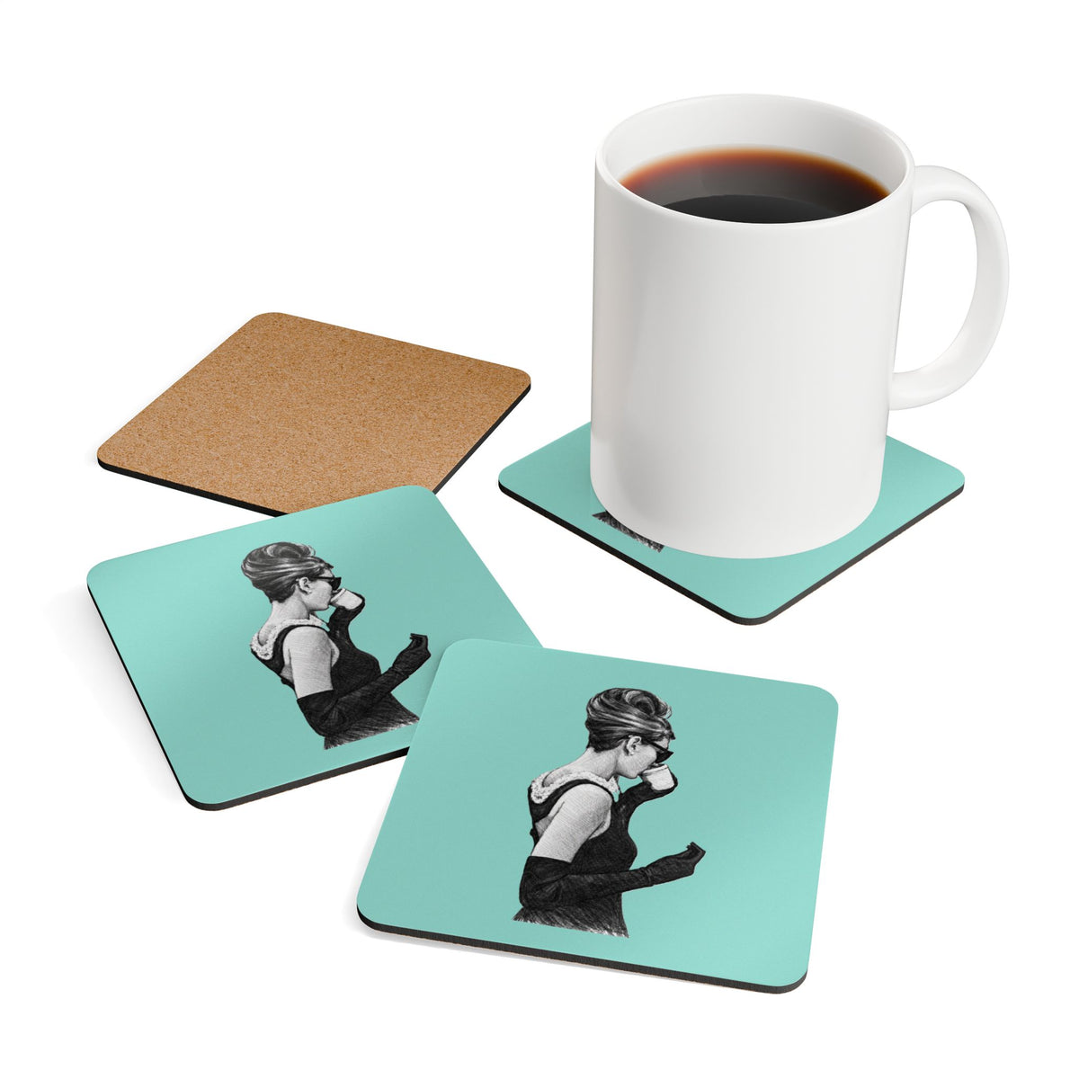 Breakfast in New York Cork Coaster Set of 4— Robin's Egg Blue Coasters