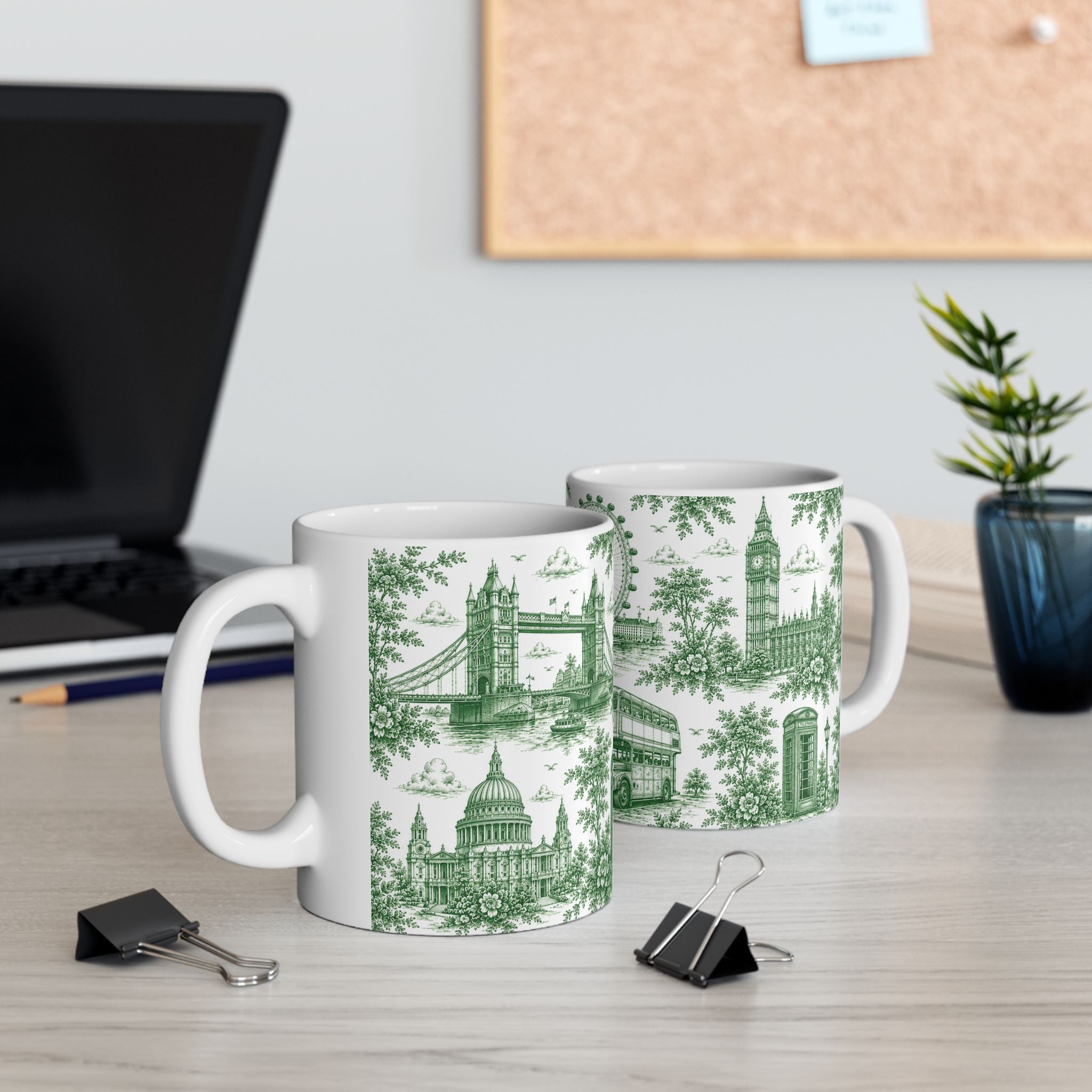 London Green Toile du Jouy Ceramic Mug – Vintage London Icons (11oz)