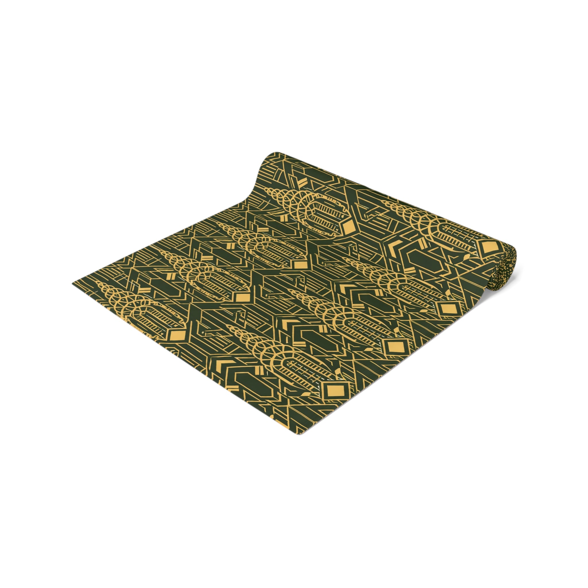 Art Deco Chrysler Building Green & Gold Table Runner — NYC Elegant Geometric Tabletop Dining Decor