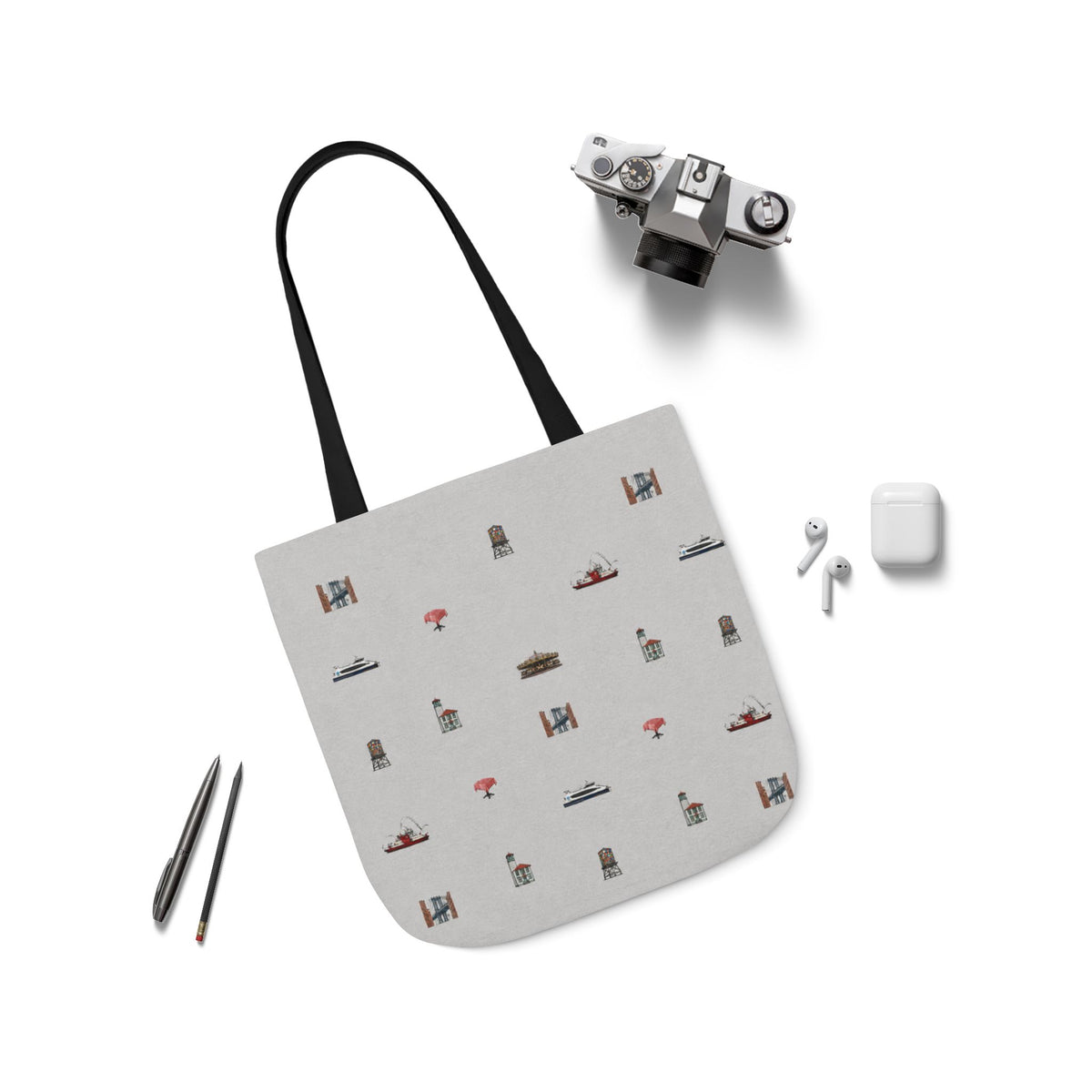 Icons of DUMBO Canvas Tote — Illustrated Miniature Brooklyn Icons Tote Bag