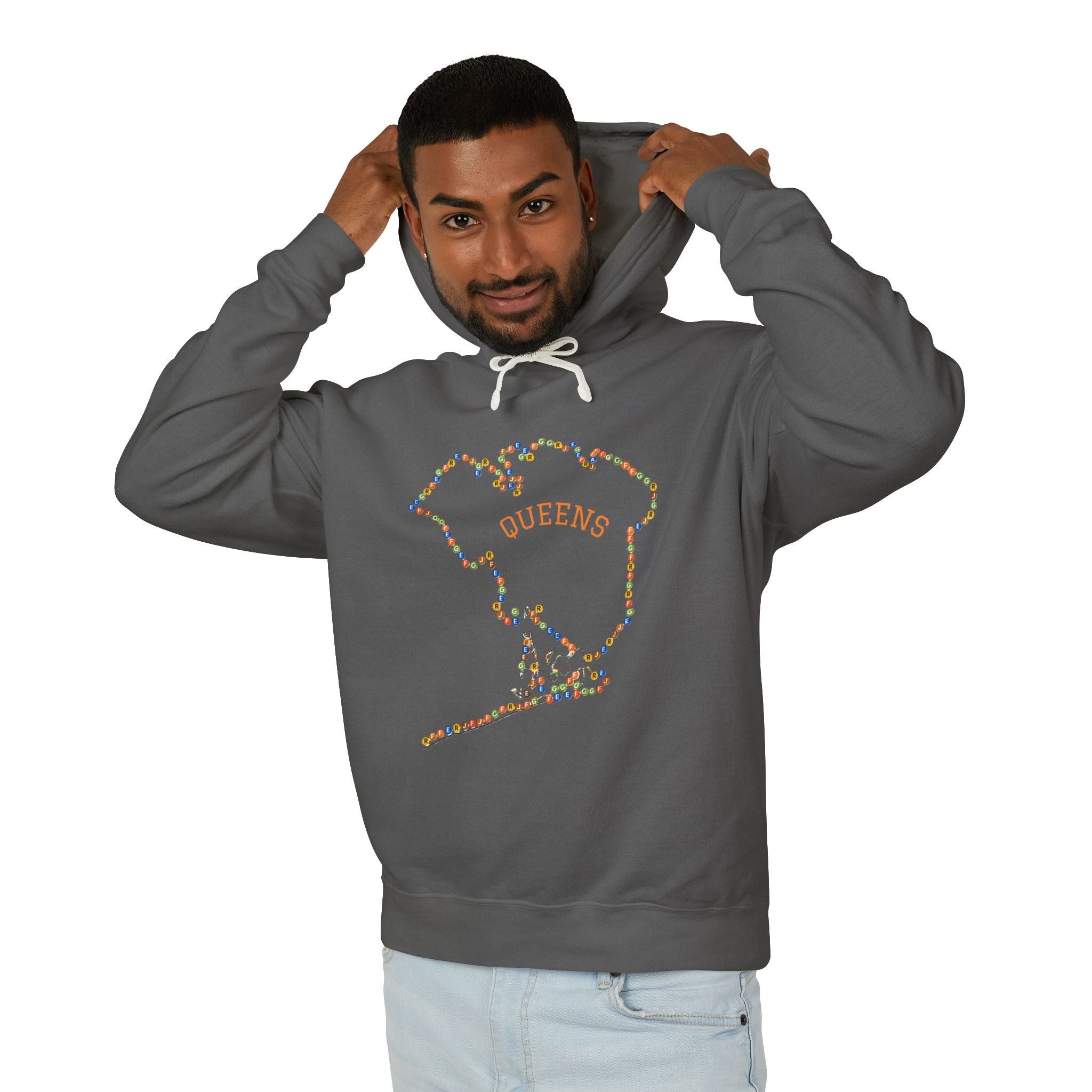 Sudadera con capucha y letreros del metro de Queens | Sudadera con capucha con el contorno del distrito de Nueva York