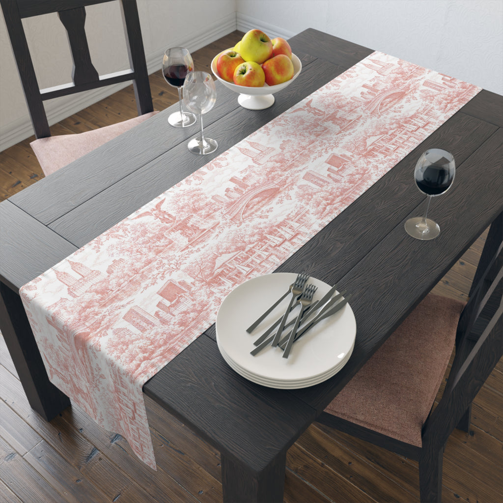 Central Park NYC Red Toile de Jouy Table Runner — New York Chinoiserie Dining Table Decor