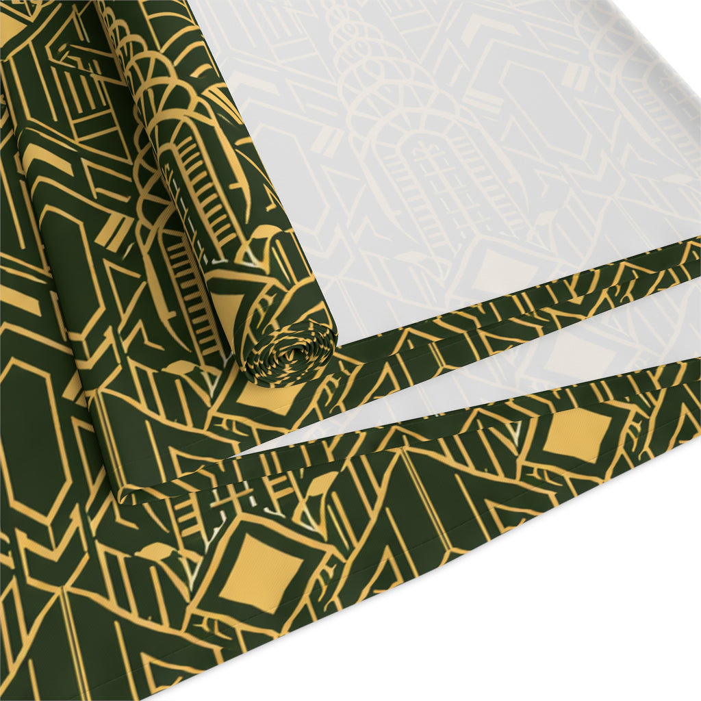 Art Deco Chrysler Building Green & Gold Table Runner — NYC Elegant Geometric Tabletop Dining Decor