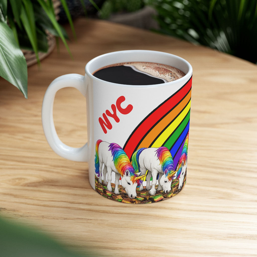NYC Living the Dream Rainbow Unicorn Mug —  Rainbow Cookies New York Is a Fairy Tale Ceramic Coffee Cup