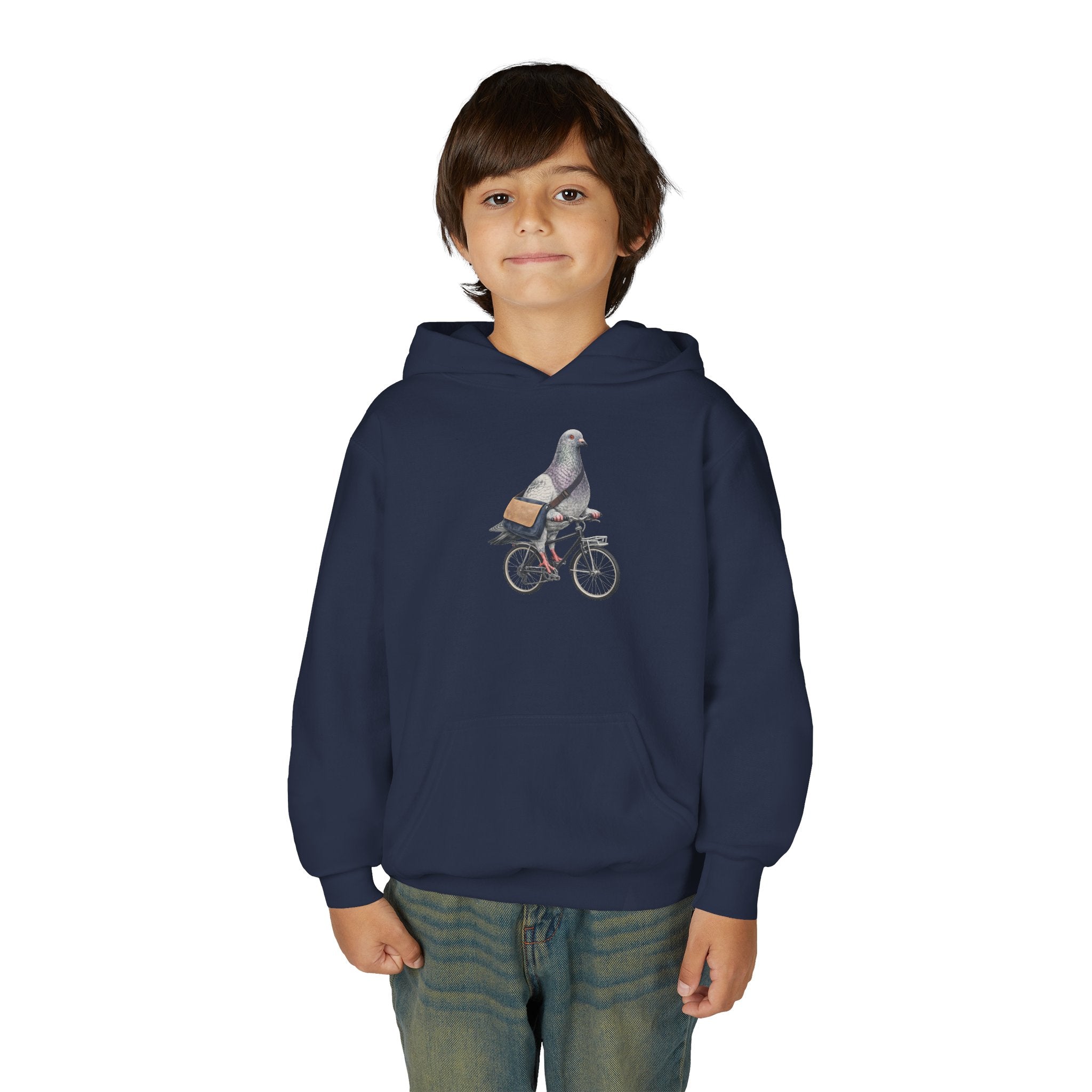 Customizable Midtown NYC Pigeon NYC Kids Hoodie | New York Bike Rider Bird Lovers Childrens Hooded Sweatshirt