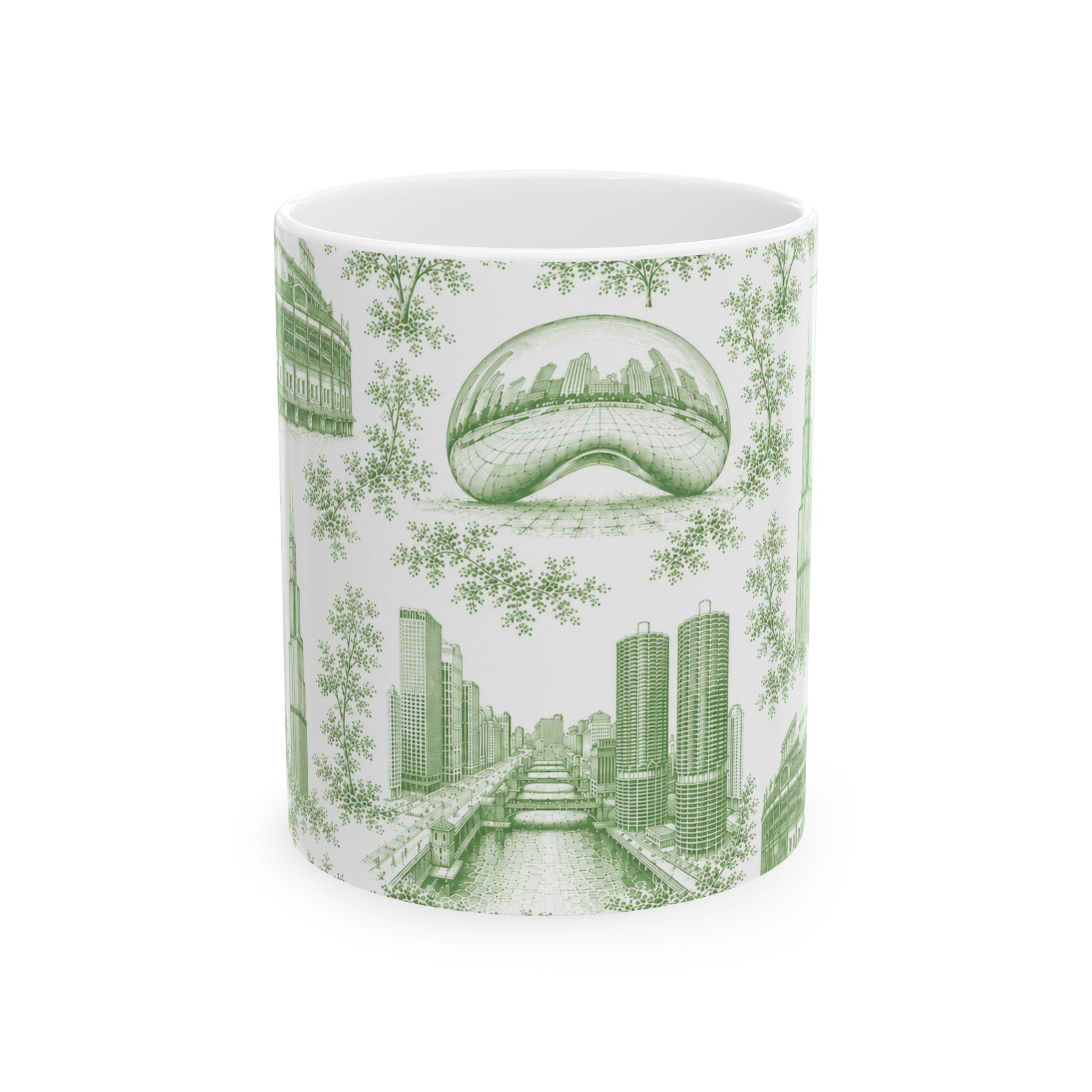 Chicago Green Toile de Jouy Ceramic Mug (11oz)