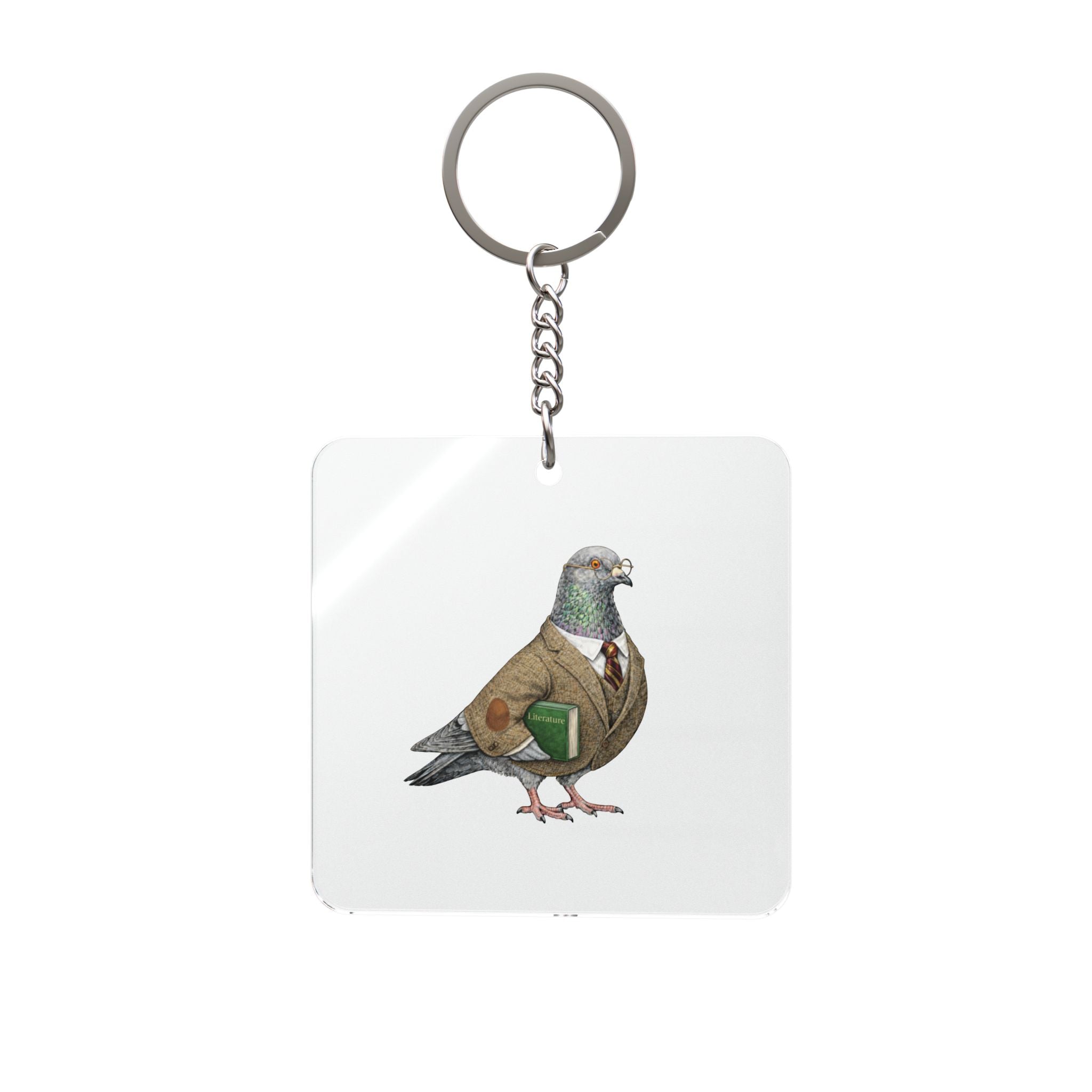 Customizable Morningside Heights NYC Pigeon Square Keychain | Manhattan University Professor Bird Lovers Keyring Gift