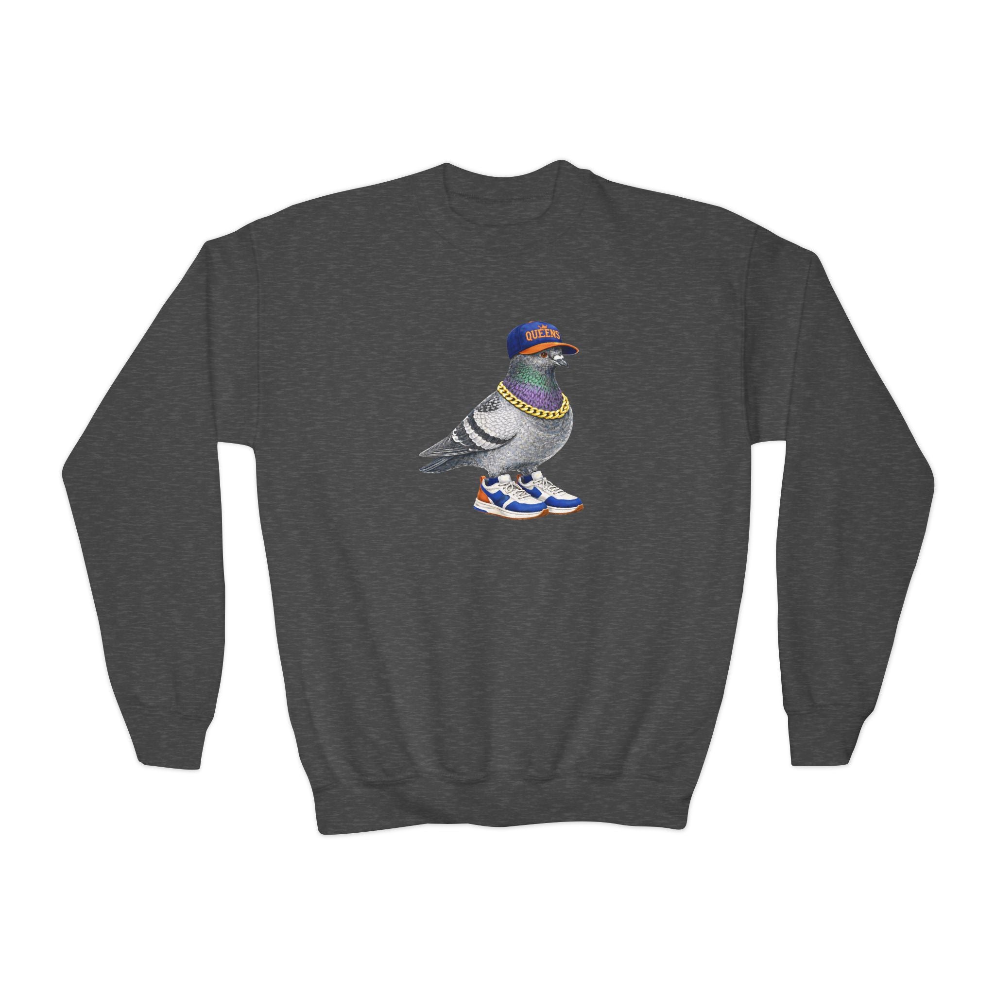 Customizable Queens NYC Pigeon NYC Kids Crewneck Sweatshirt    New York Baseball Fan Bird Lover Childrens Sweater