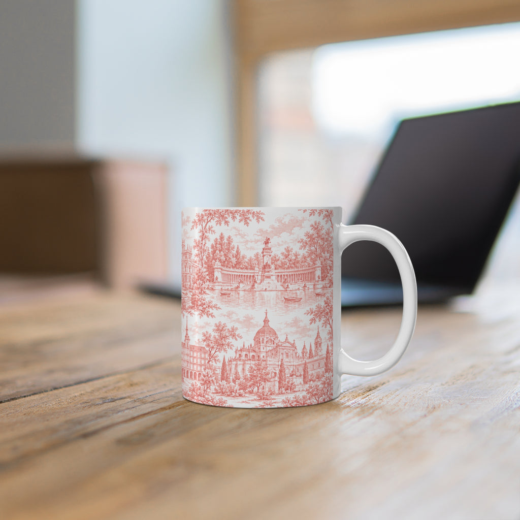 Madrid Red Toile de Jouy Ceramic Mug — (11oz; Ships from Europe)