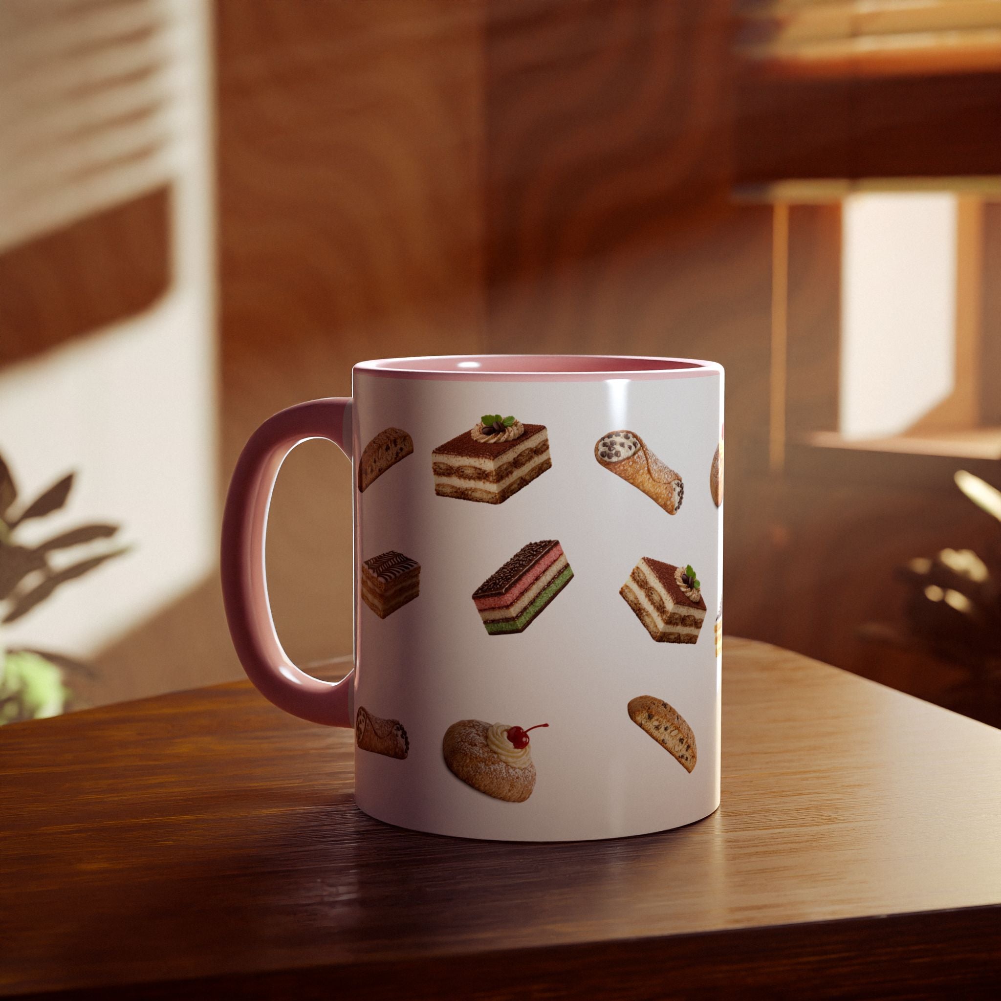 NYC Italian Bakery Pattern Mug | Cannoli Rainbow Cookie Zeppoli Tiramisu Biscotti Napoleon 11oz Ceramic Coffee Cup