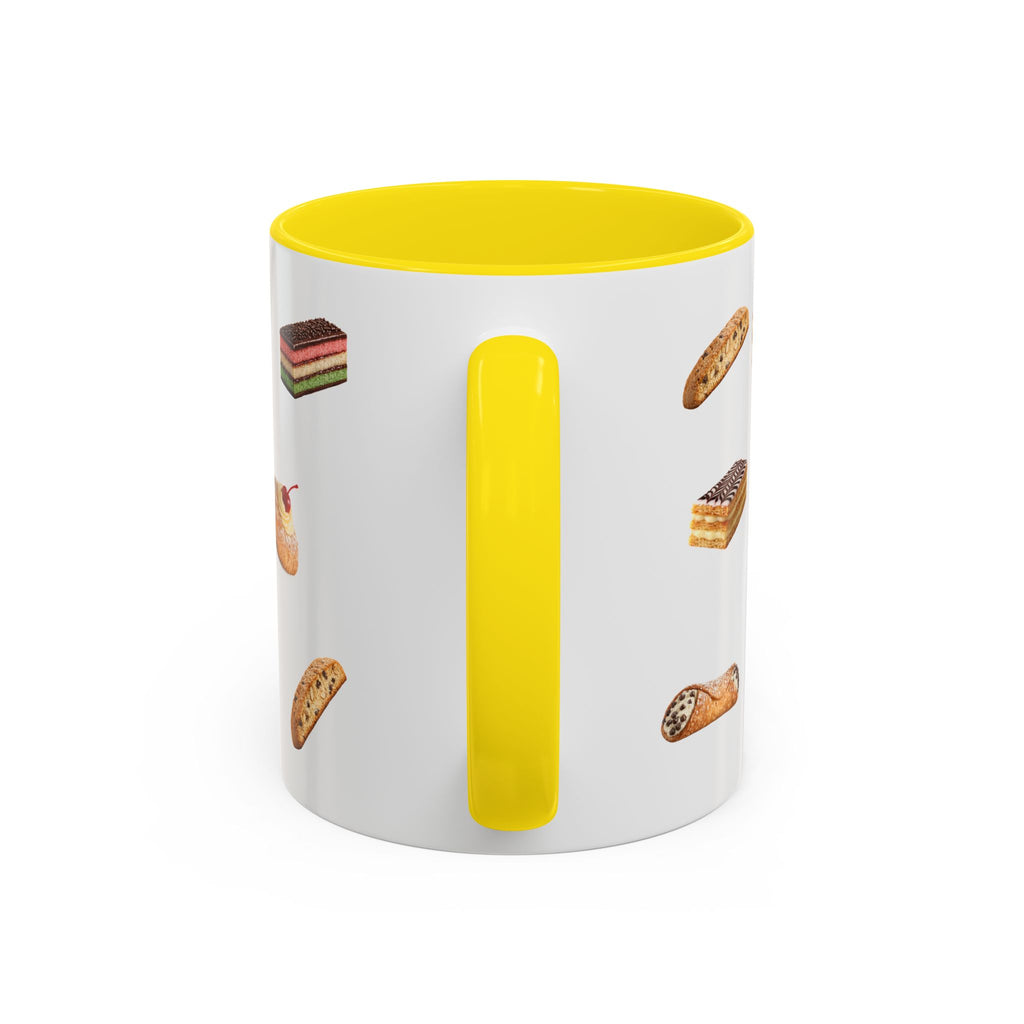 NYC Italian Bakery Pattern Accent Mug | Cannoli Rainbow Cookie Zeppoli Tiramisu Biscotti Napoleon 11oz Ceramic Coffee Cup