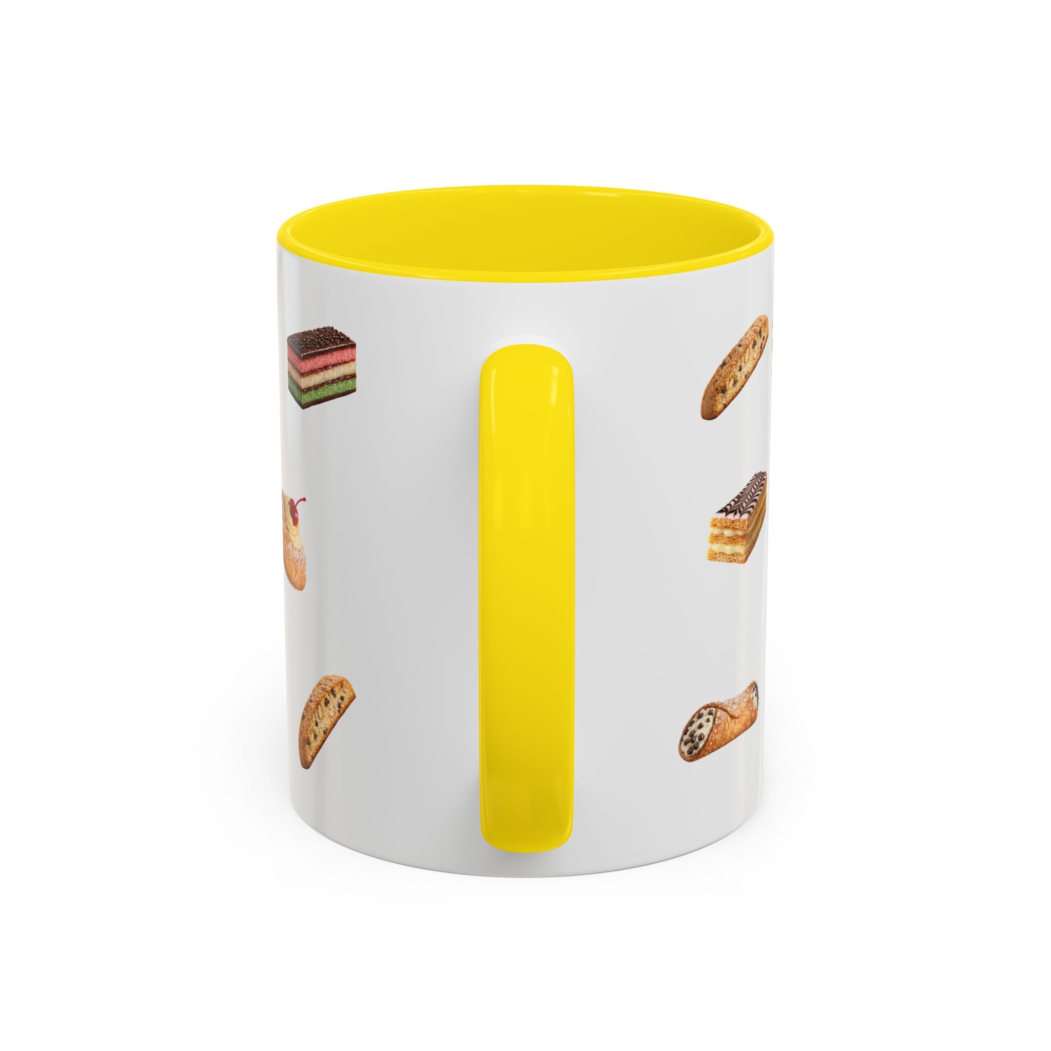 NYC Italian Bakery Pattern Accent Mug | Cannoli Rainbow Cookie Zeppoli Tiramisu Biscotti Napoleon 11oz Ceramic Coffee Cup