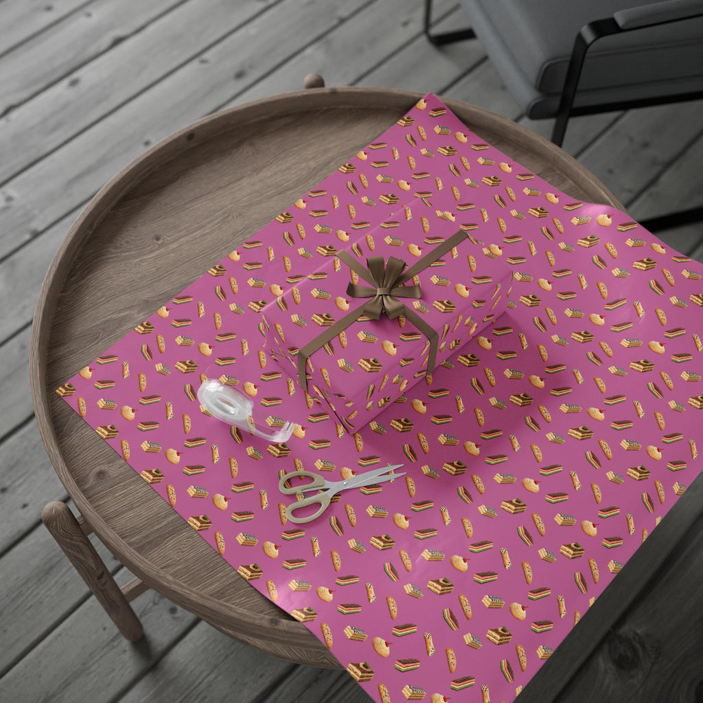 Italian Bakery Pastry Pattern Gift Wrap Paper | Pink Bakery Pastries Wrapping Paper Roll