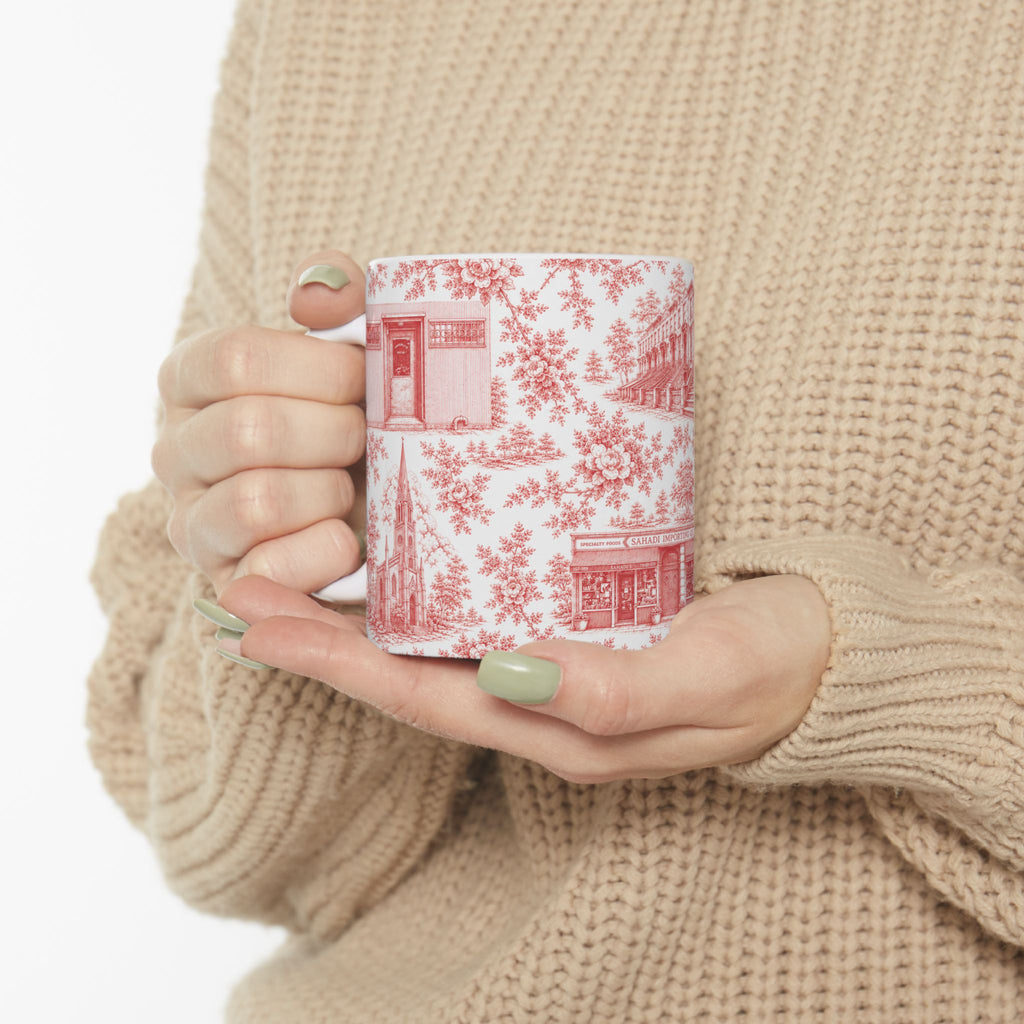Cobble Hill Red Toile de Jouy Mug | NYC Chinoiserie Ceramic Coffee Cup