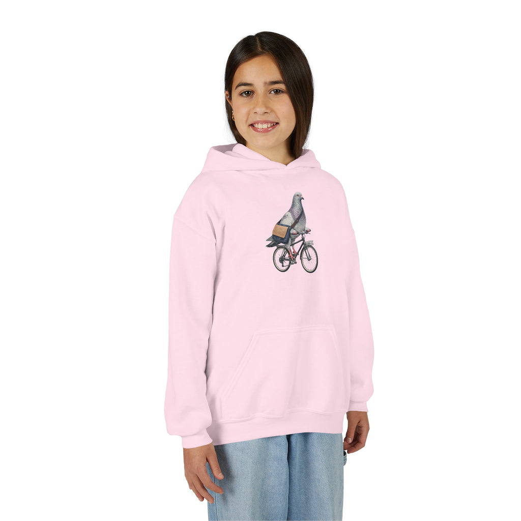 Customizable Midtown NYC Pigeon NYC Kids Hoodie | New York Bike Rider Bird Lovers Childrens Hooded Sweatshirt
