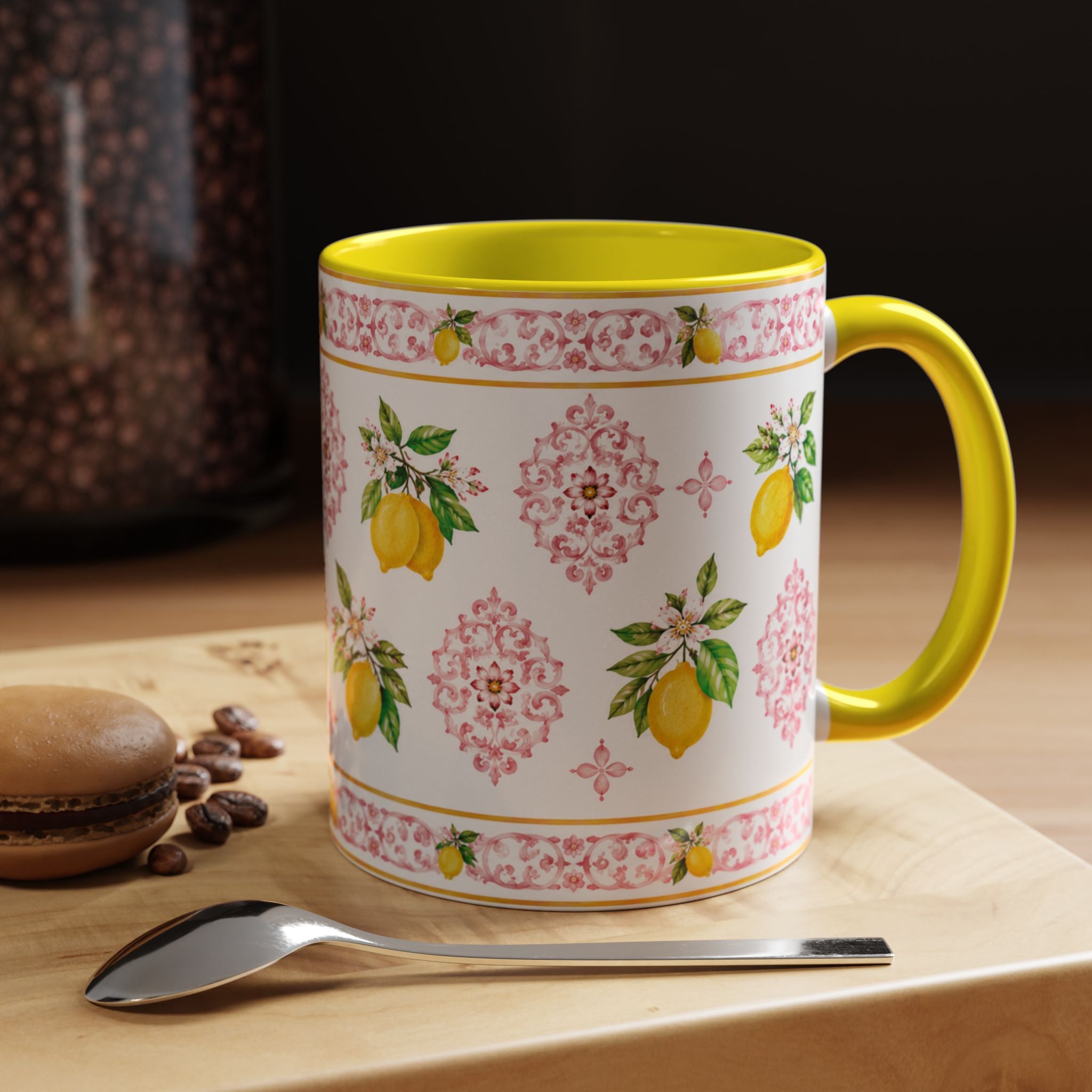 Little Italy Amalfi Pink Lemon 2 Accent Mug — La Dolce Vita Ceramic Kitchen Mug (11oz)
