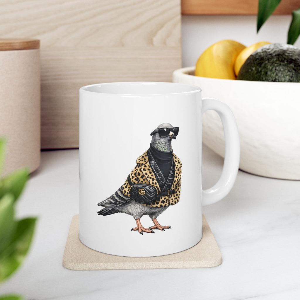 Customizable Staten Island NYC Pigeon Mug | NYC Leopard Print Bird Lovers Ceramic Coffee Cup