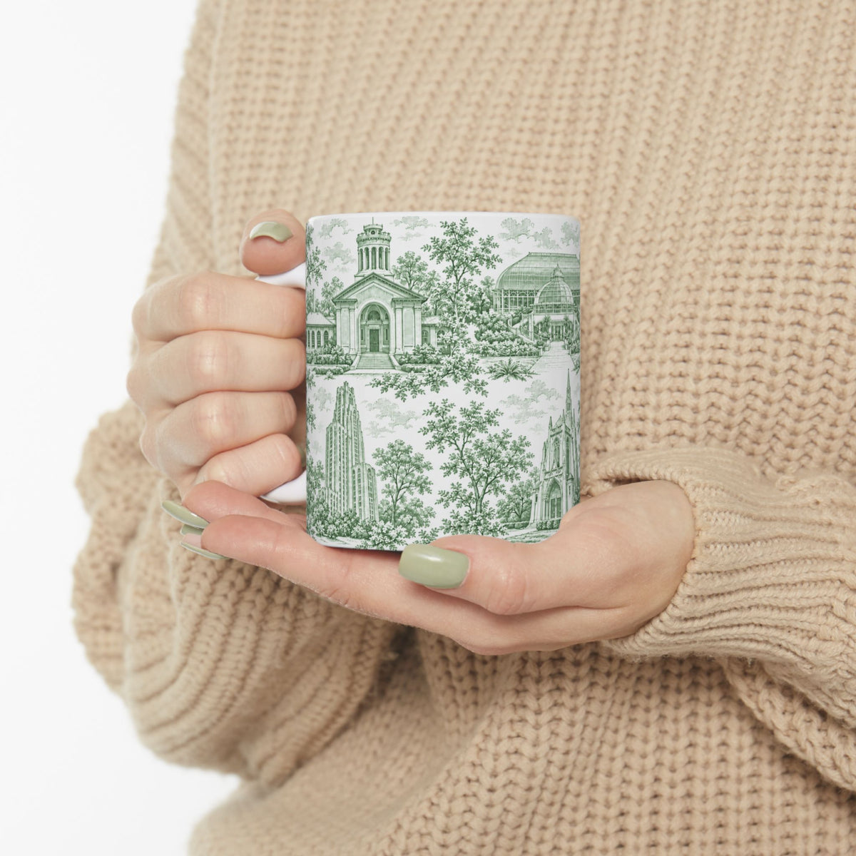 Pittsburgh Green Toile de Jouy Ceramic Mug — Pennsylvania Chinoiserie (11oz)