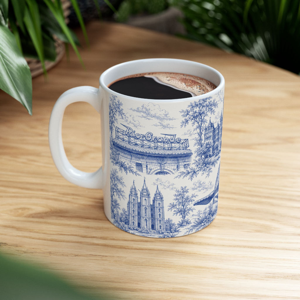 Salt Lake City Blue Toile de Jouy Mug —  Ceramic Coffee Cup (11oz)
