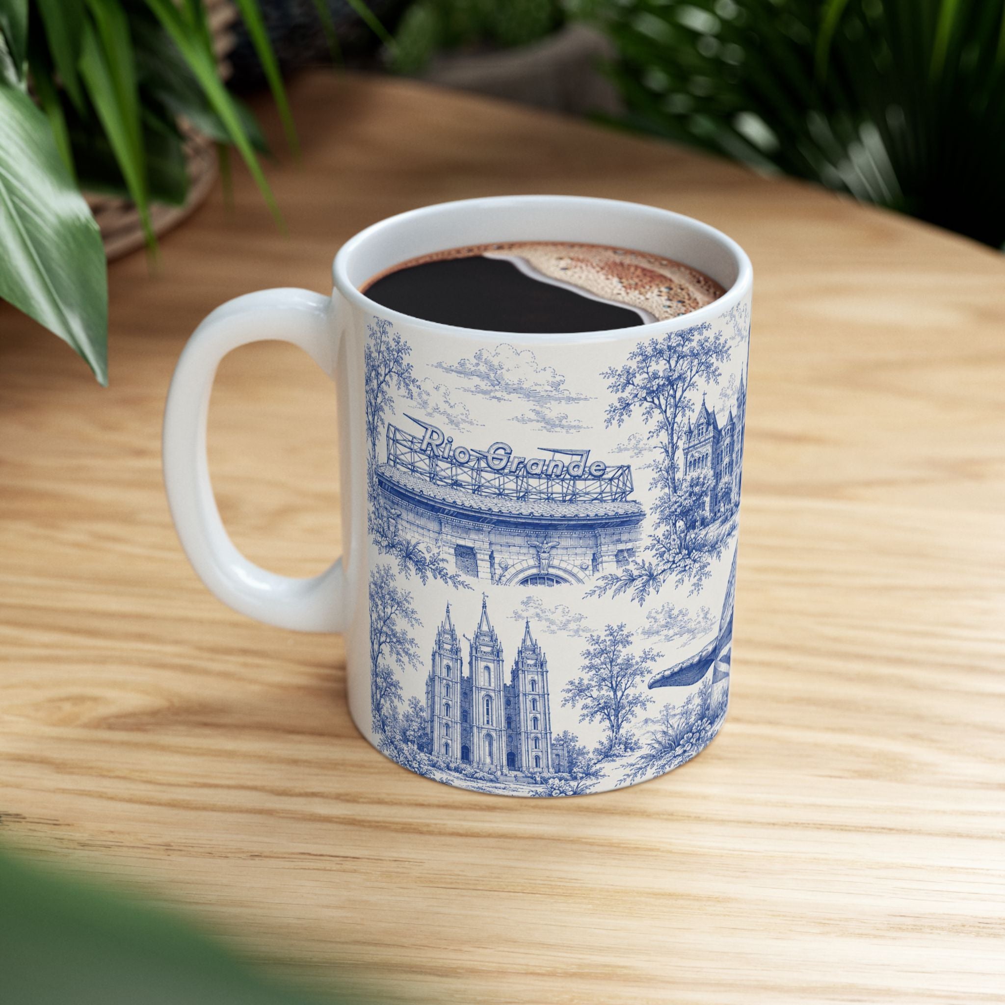 Salt Lake City Blue Toile de Jouy Mug —  Ceramic Coffee Cup (11oz)