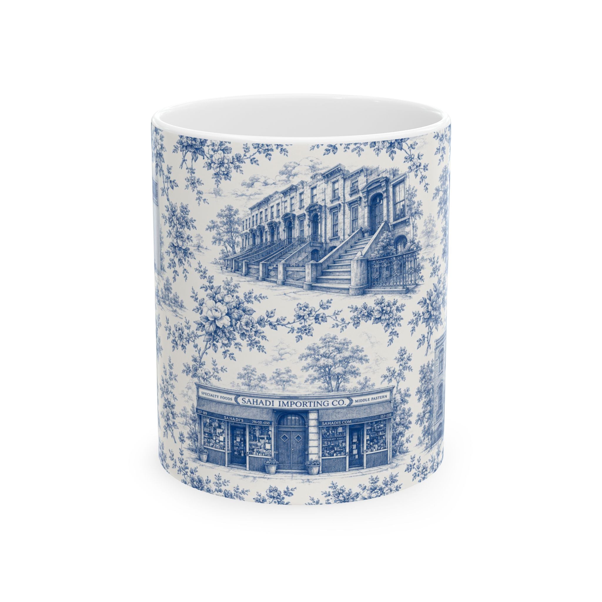 Cobble Hill Blue Toile de Jouy Mug | NYC Chinoiserie Ceramic Coffee Cup
