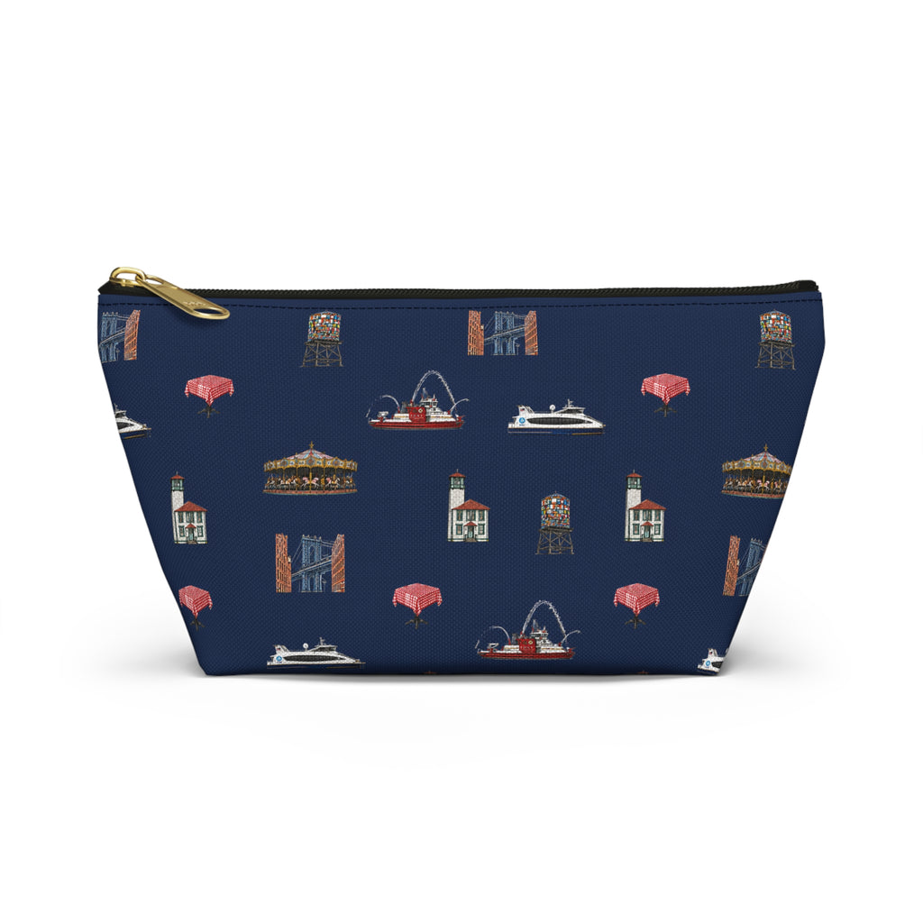 Icons of DUMBO Navy Blue Accessory Pouch — T-Bottom Makeup Bag